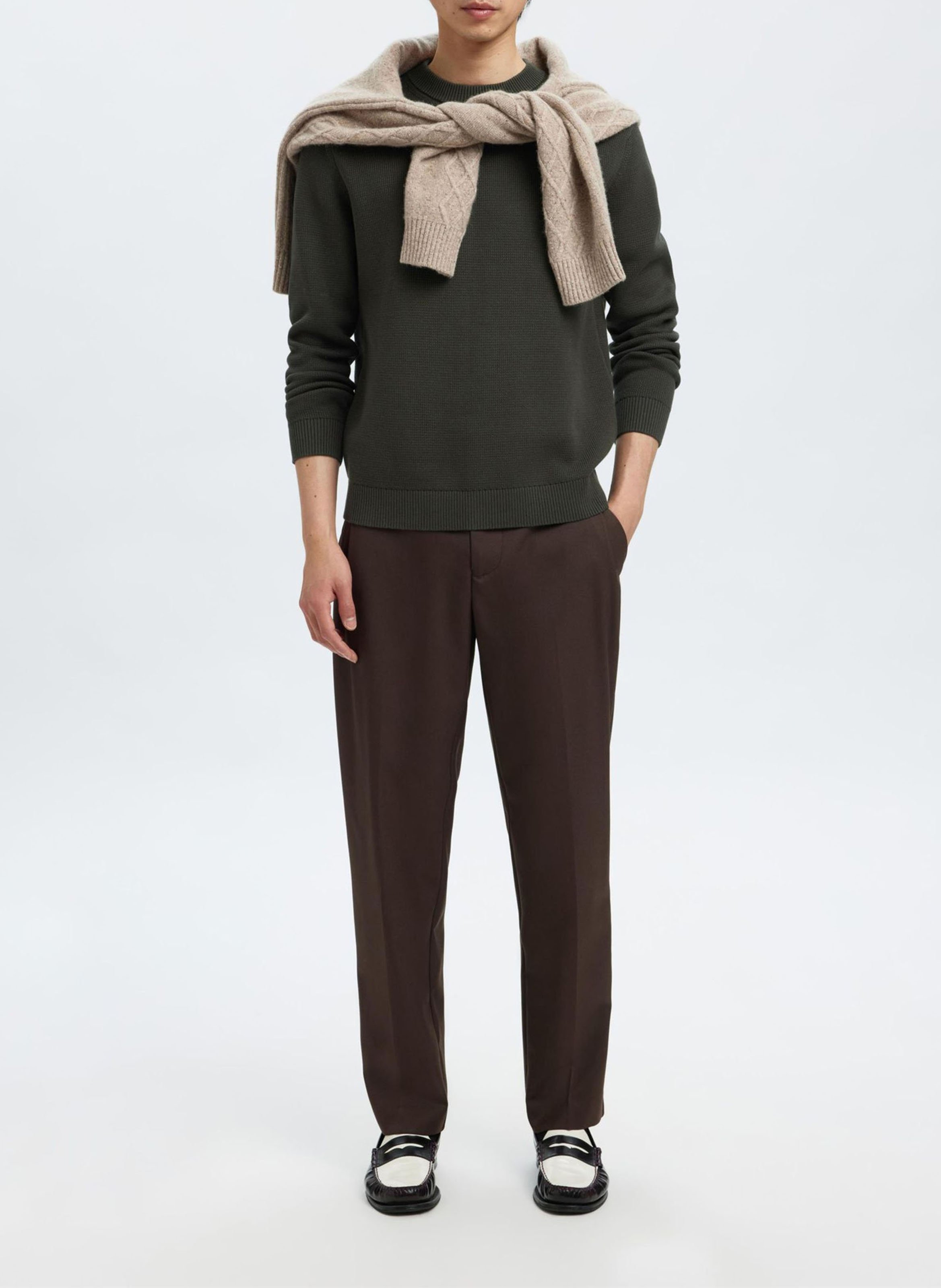 Straight-fit trui van biologisch katoen met ronde hals SELECTED Groen