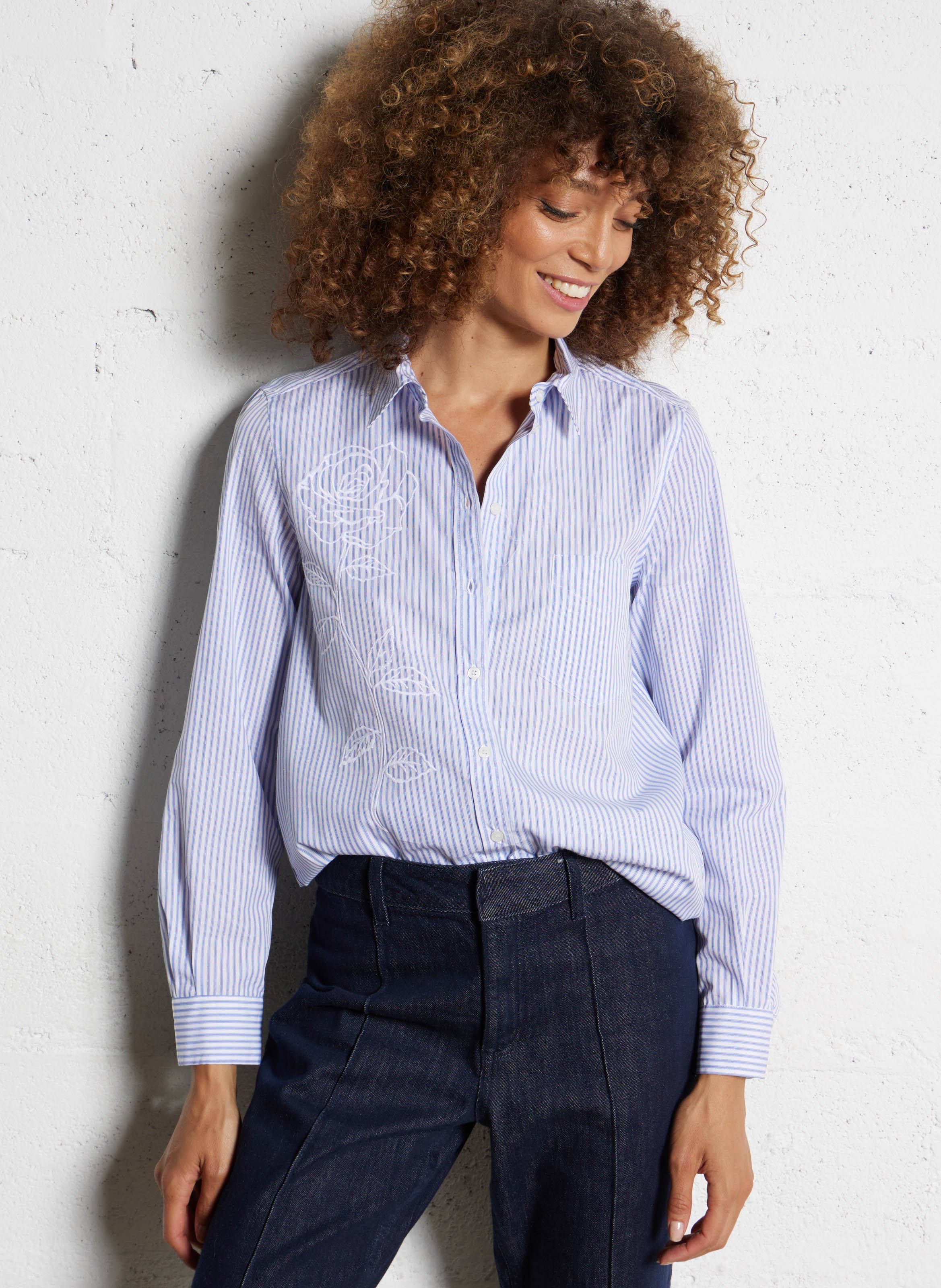 Gerade geschnittene Baumwollbluse mit Streifen IKKS Blau