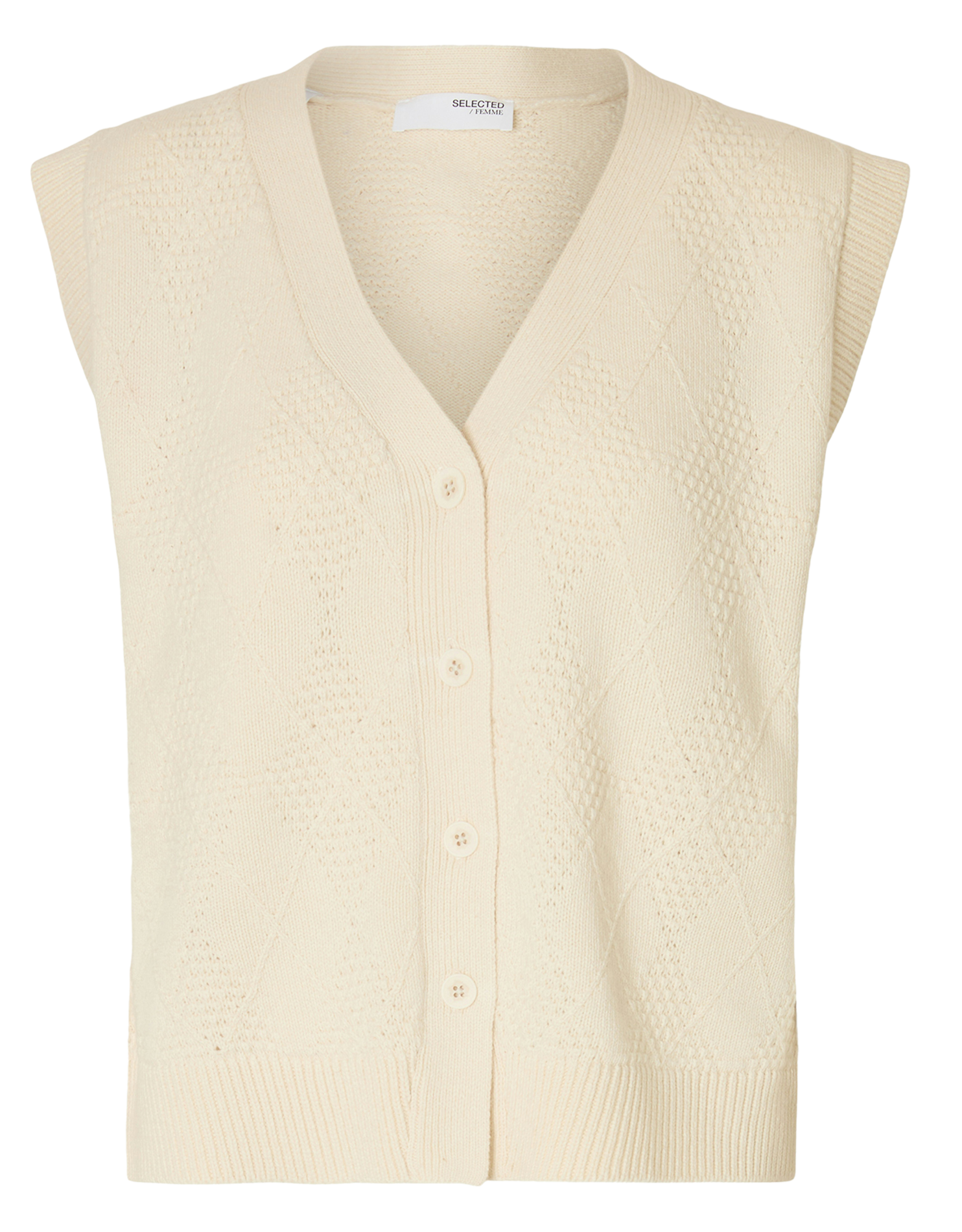 Gilet droit col V en coton et laine SELECTED Blanc