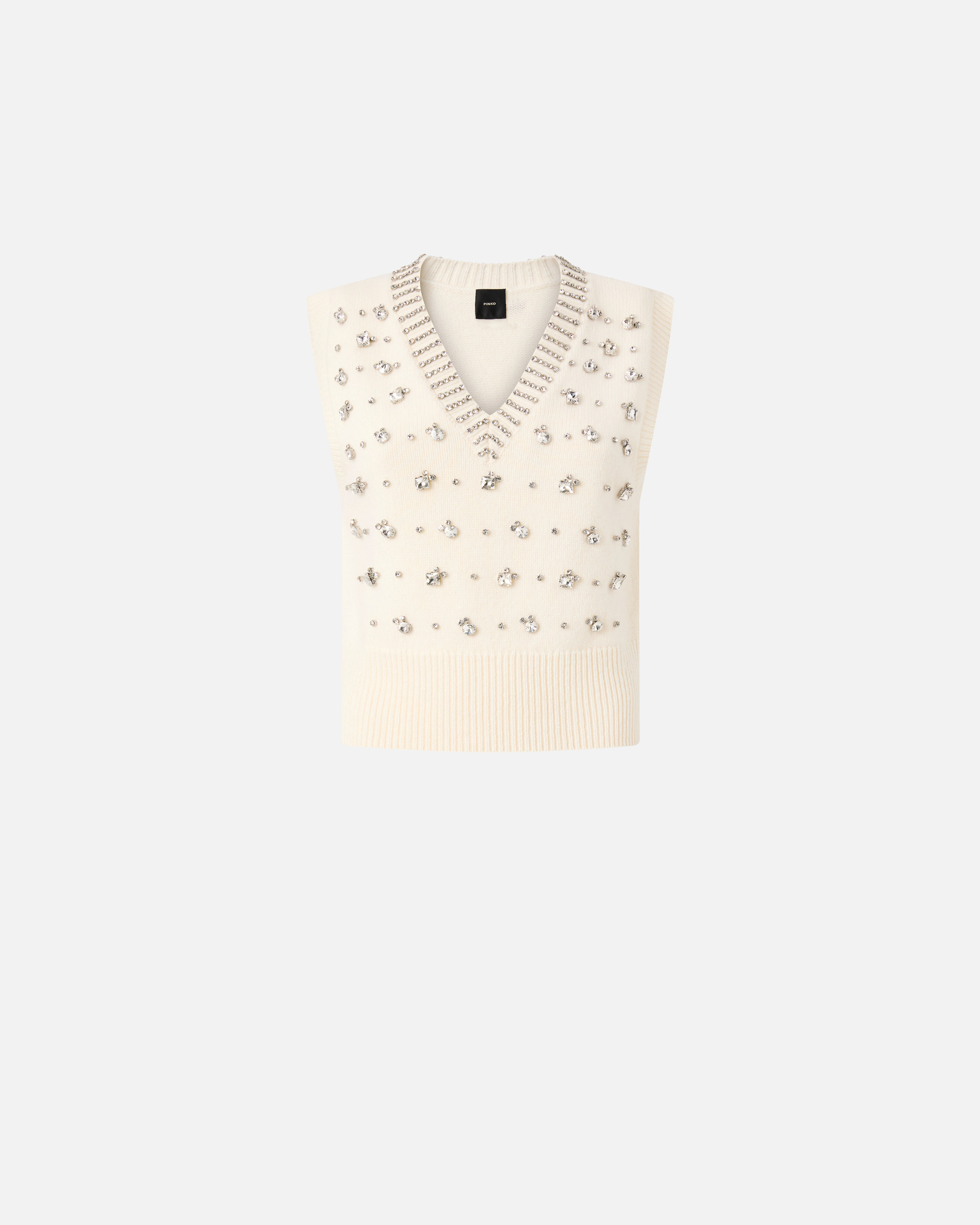 Knit vest with rhinestones PINKO White