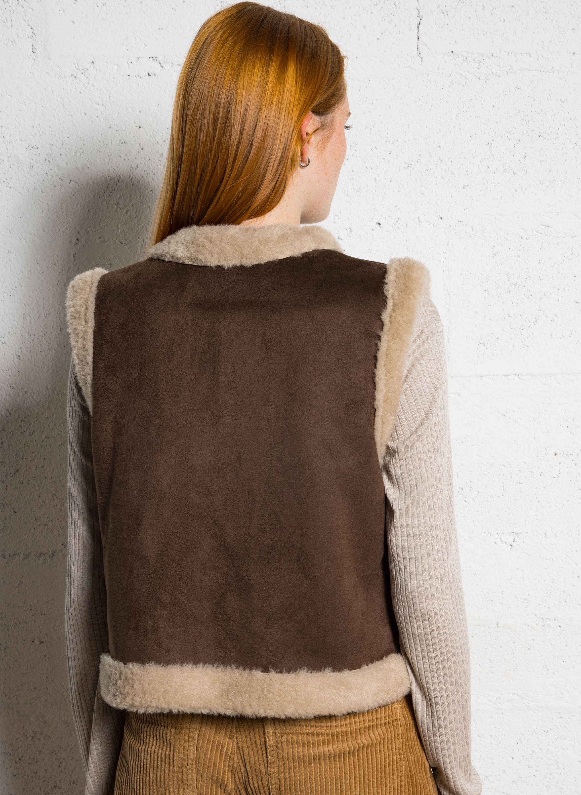 Sleeveless faux shearling vest Brown