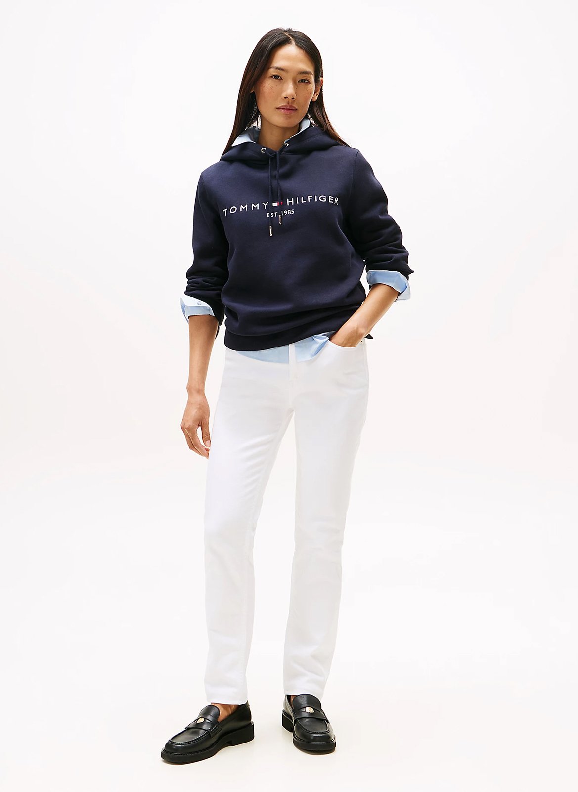 Sweat à capuche brodé en coton mélangé TOMMY HILFIGER Bleu