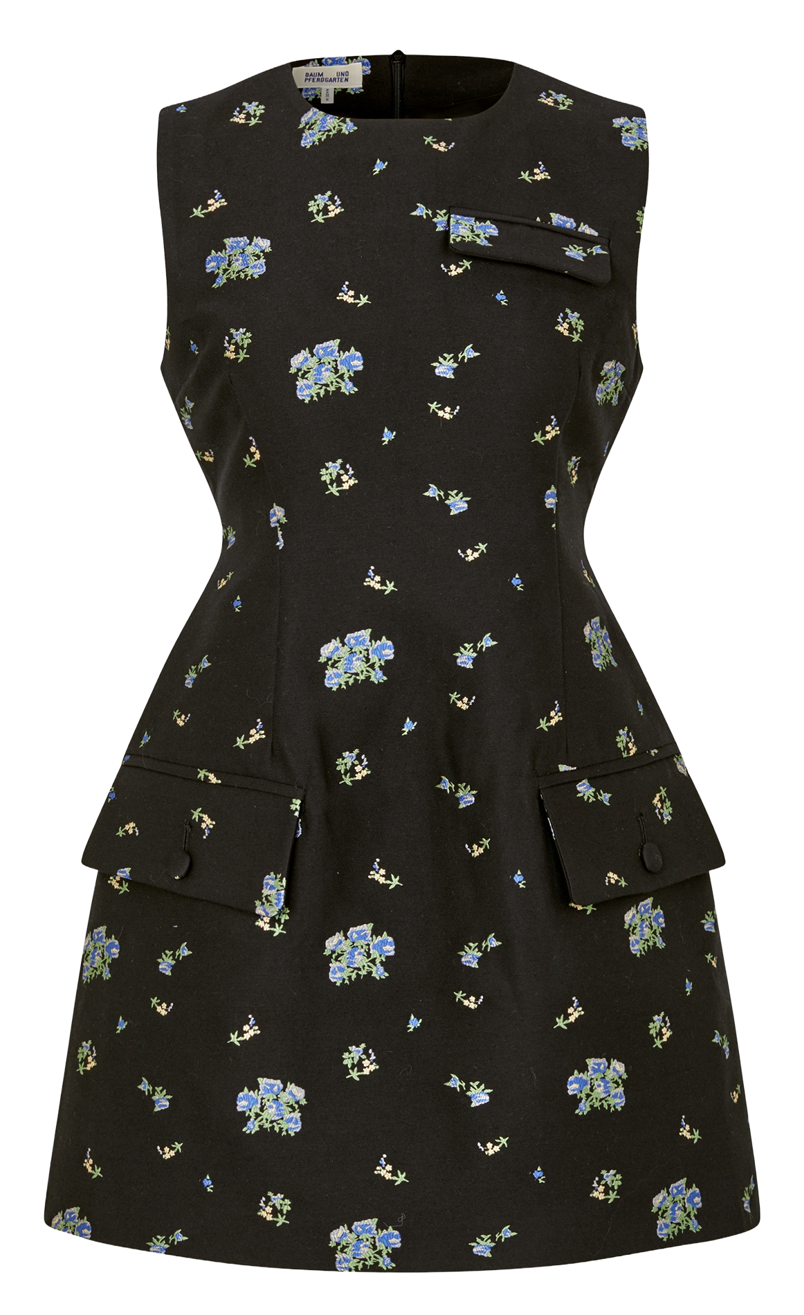 Kurzes tailliertes Blumenkleid BAUM UND PFERDGARTEN Schwarz