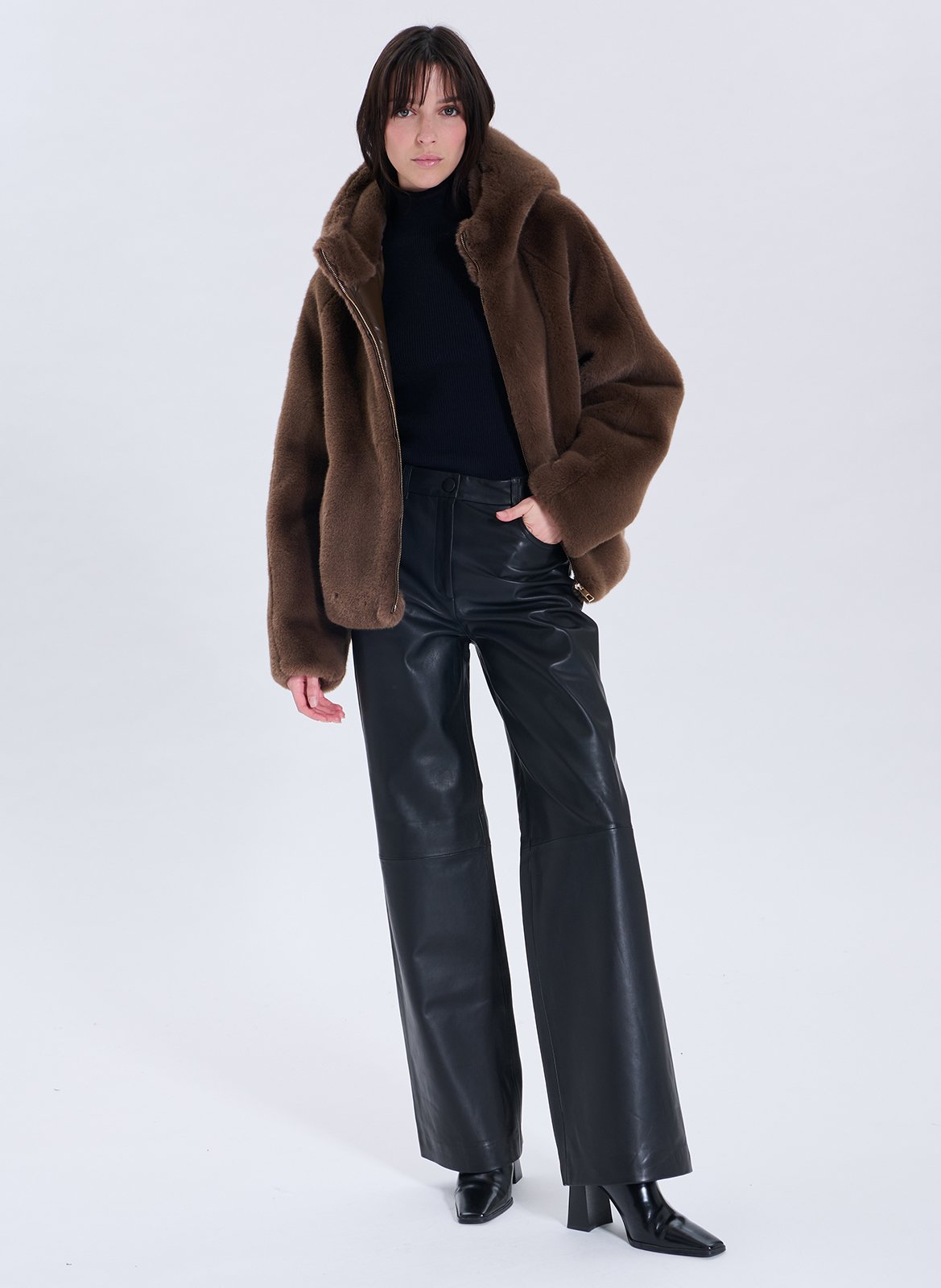 High neck coat with faux fur effect ZAPA Beige