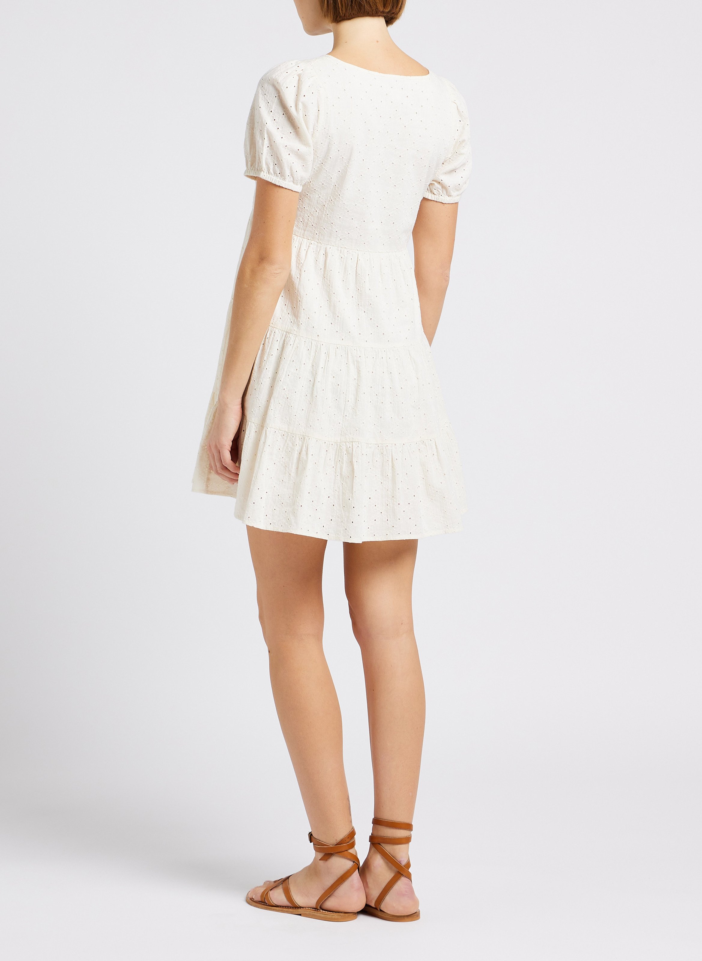 V-neck embroidered cotton A-line dress EMILE ET IDA White
