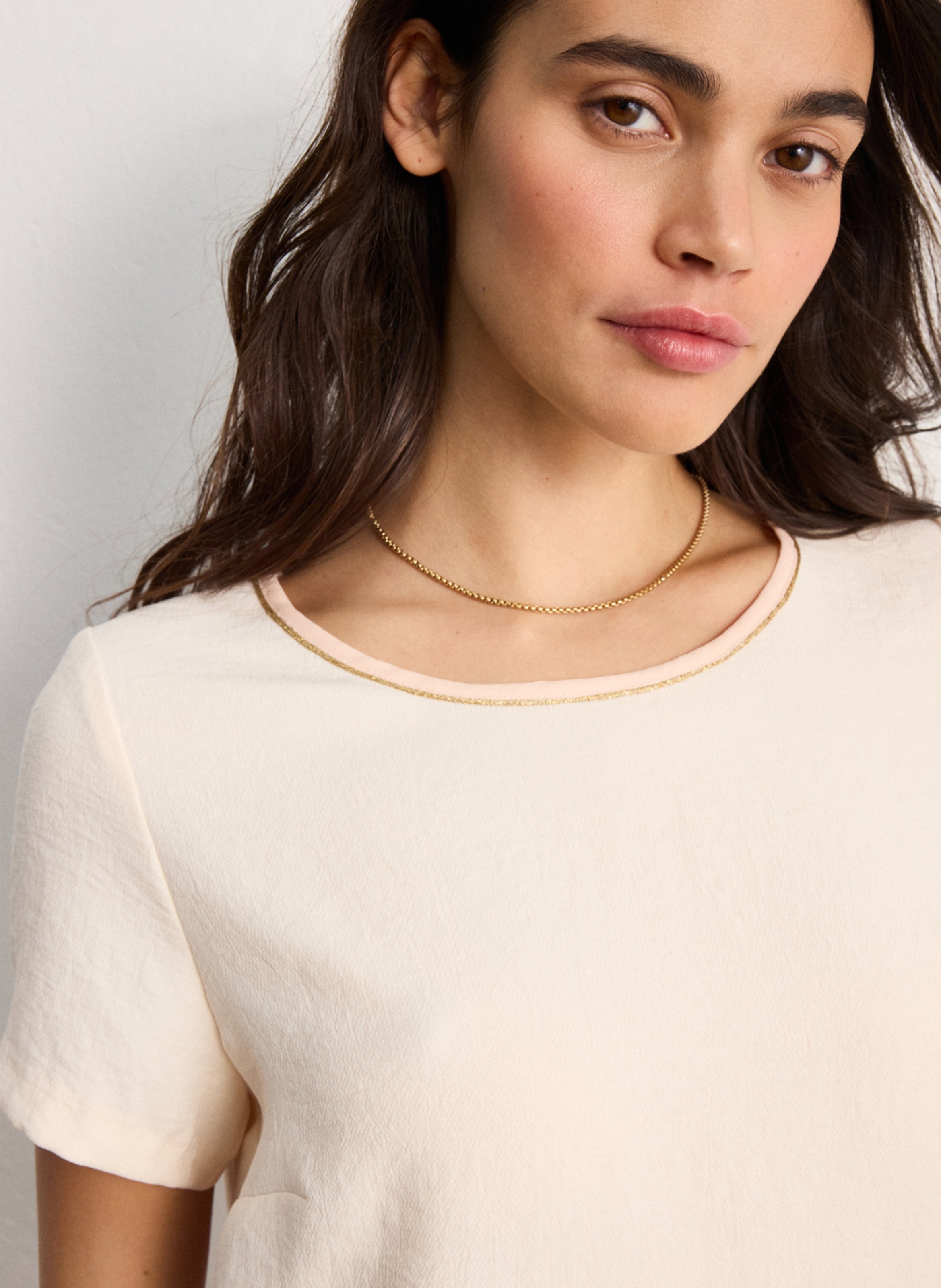 Round-neck stretch viscose top PABLO Beige