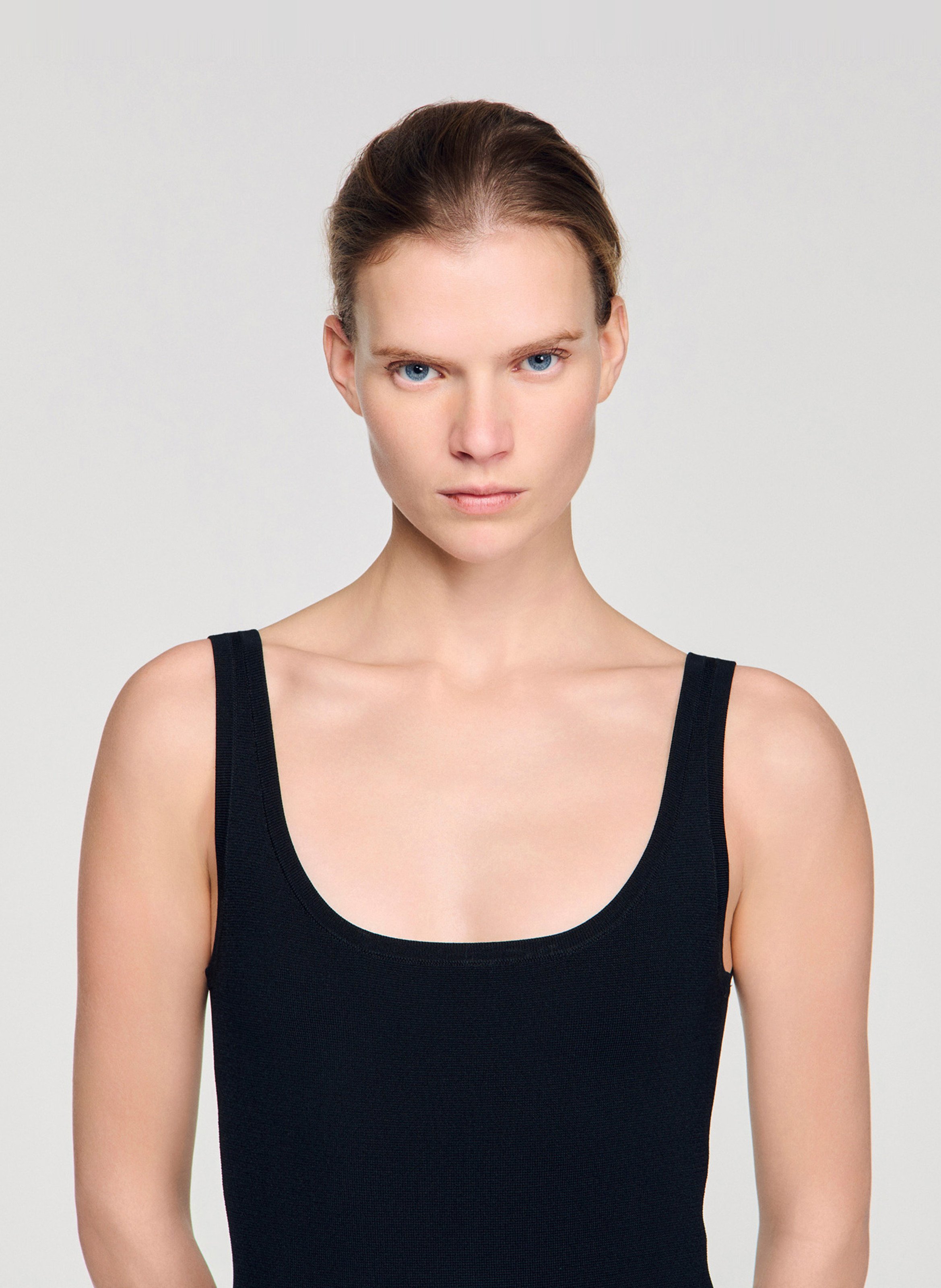 Robe midi col rond en maille SANDRO Noir