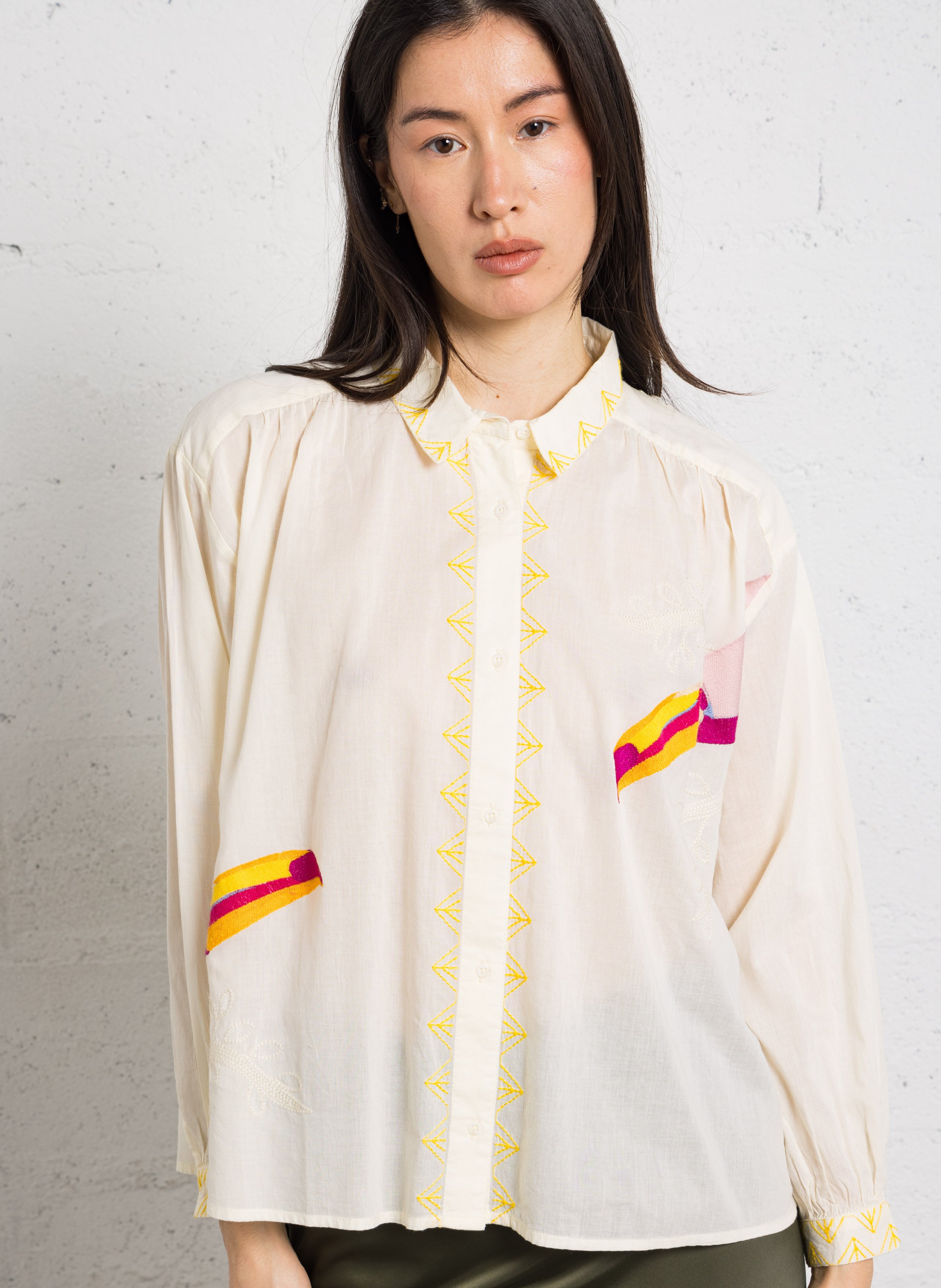 Straight embroidered cotton shirt with classic collar SACRECOEUR