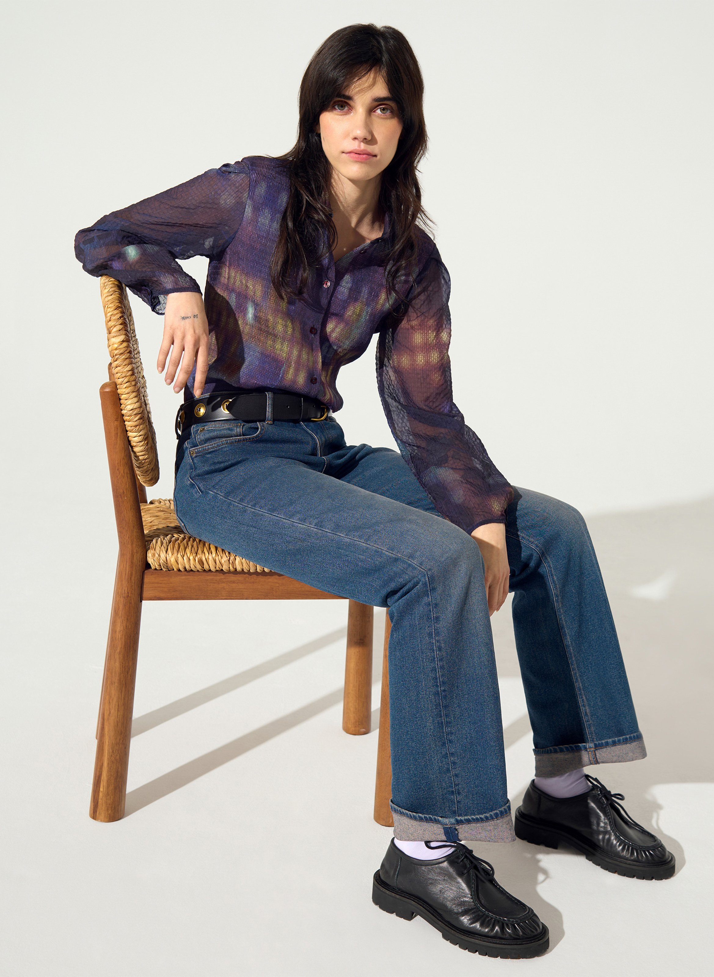 Straight printed shirt with classic collar COTELAC Purple