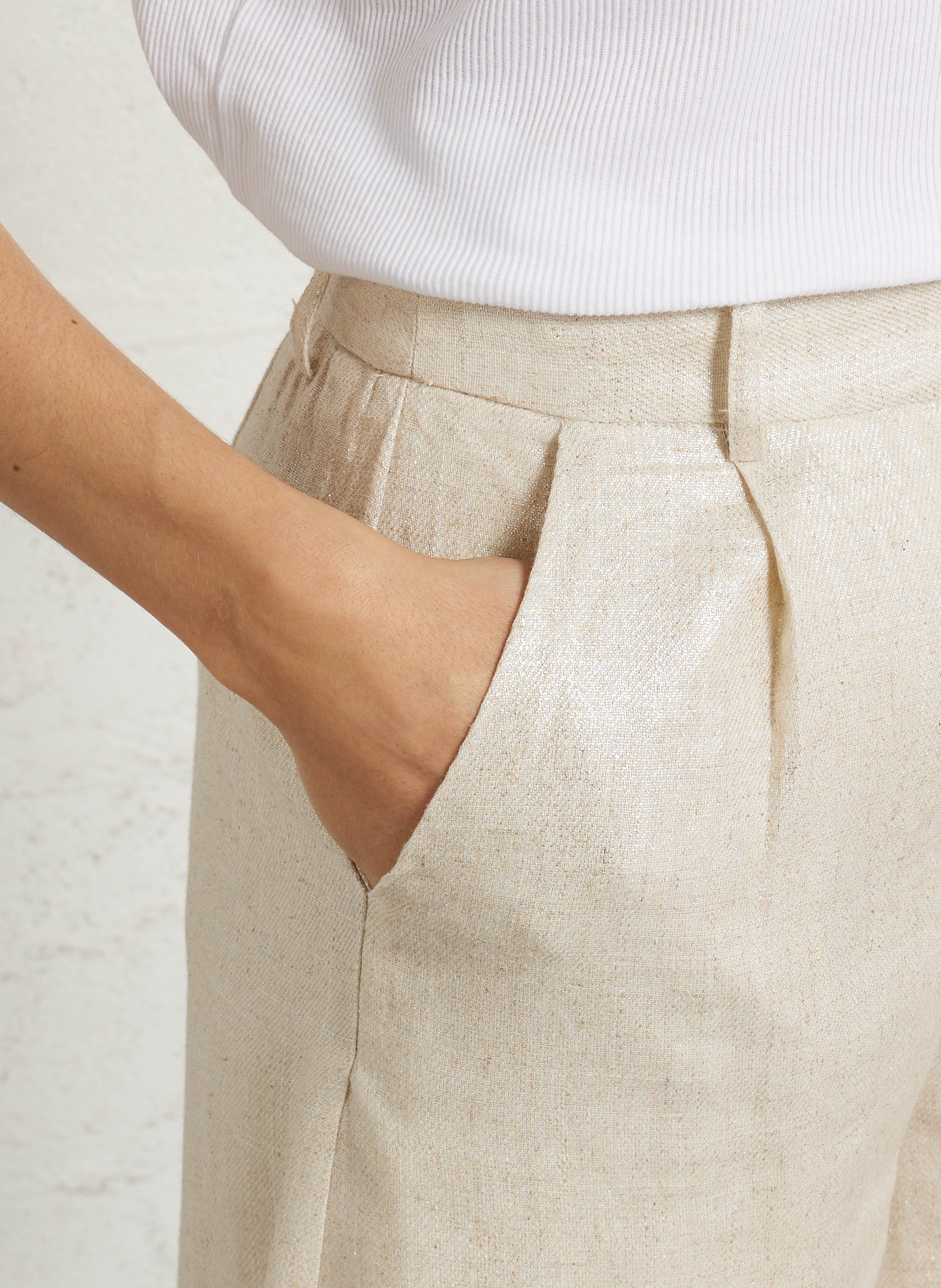 Kurzer Metallic-Rock aus Leinenmischung SEE U SOON Beige