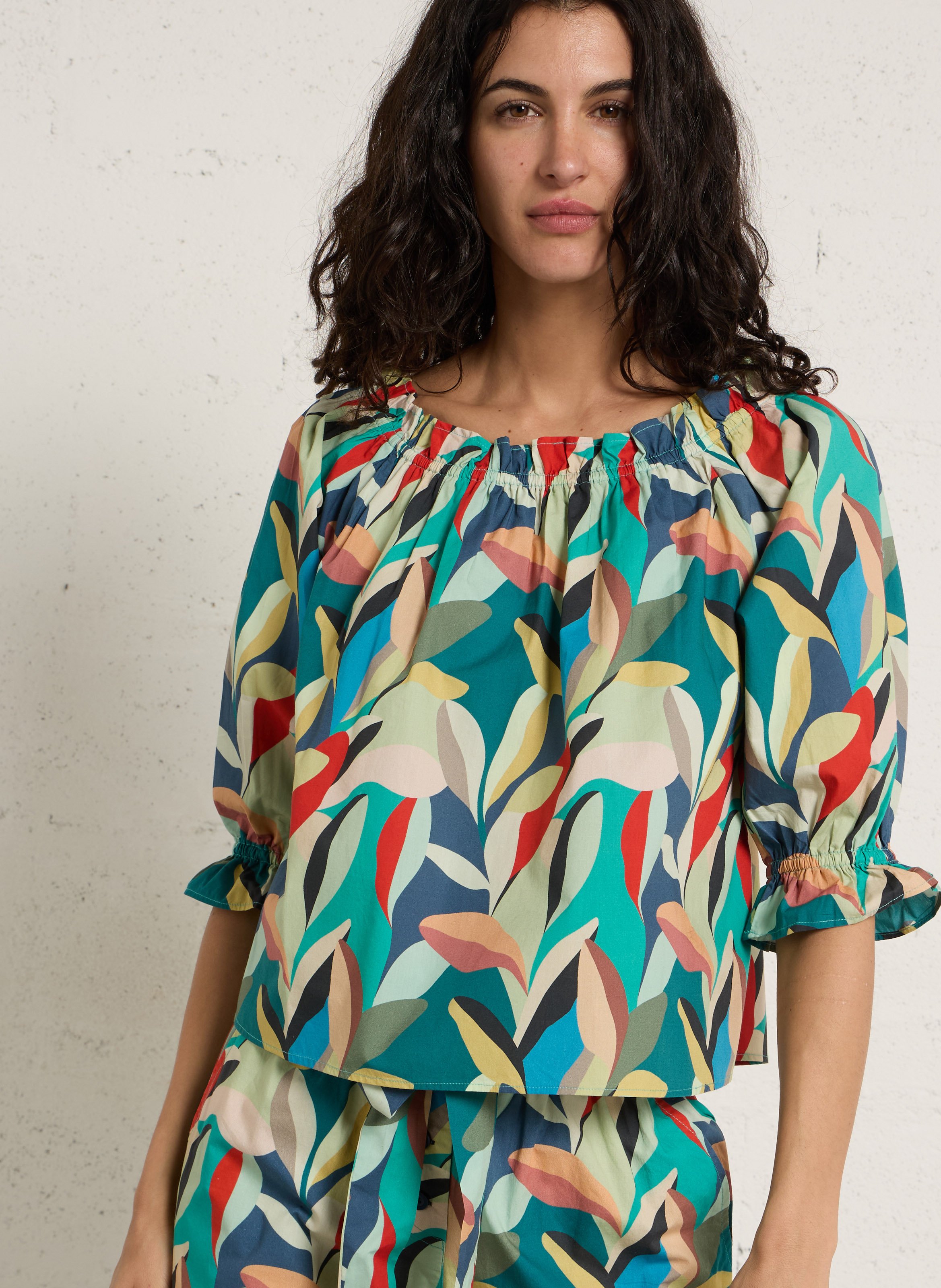 Katoenen top met bardothals PETITE MENDIGOTE Veelkleurig