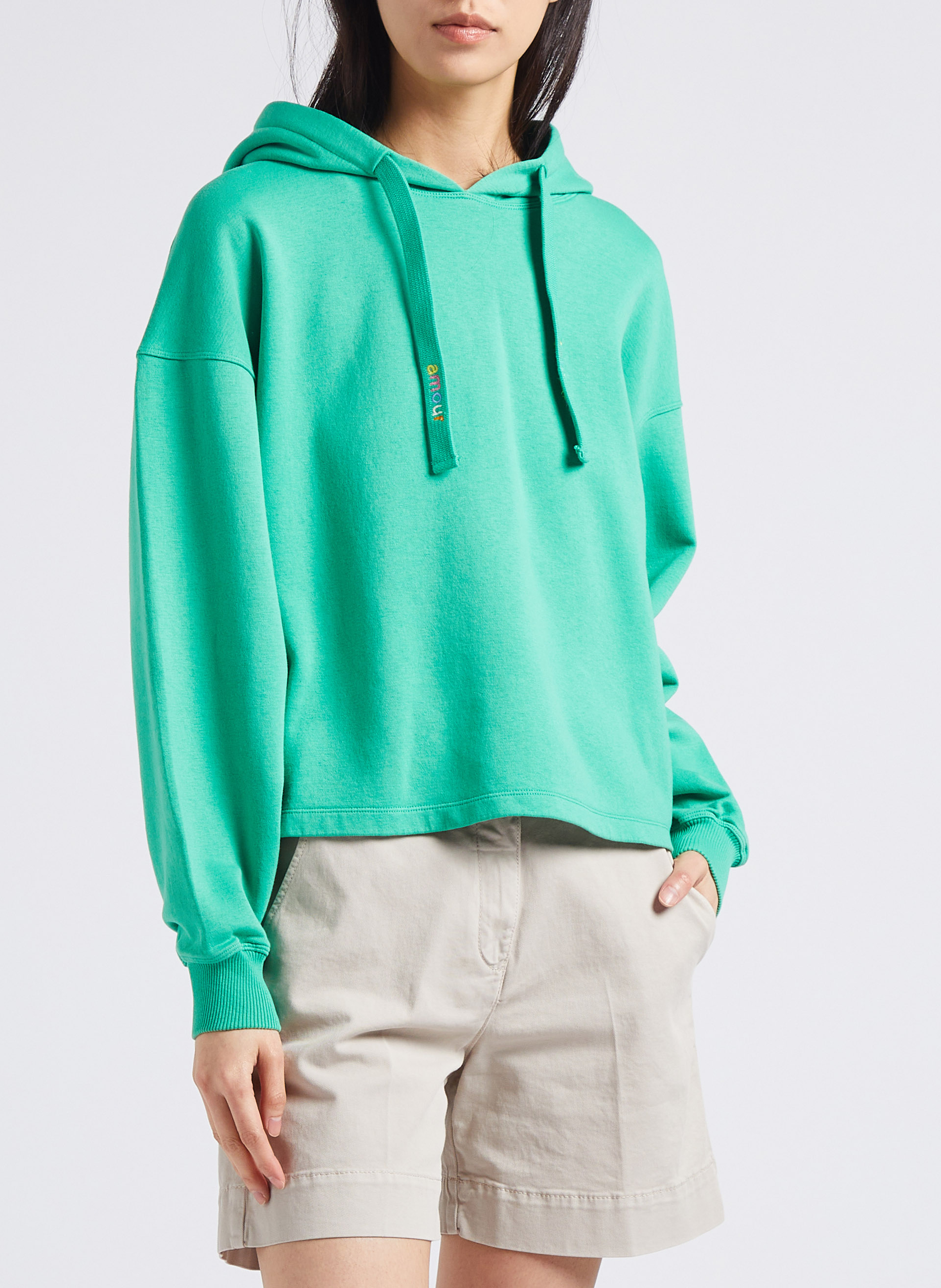 Wijde sweater met capuchon en borduursel - katoenblend MAISON LABICHE Groen