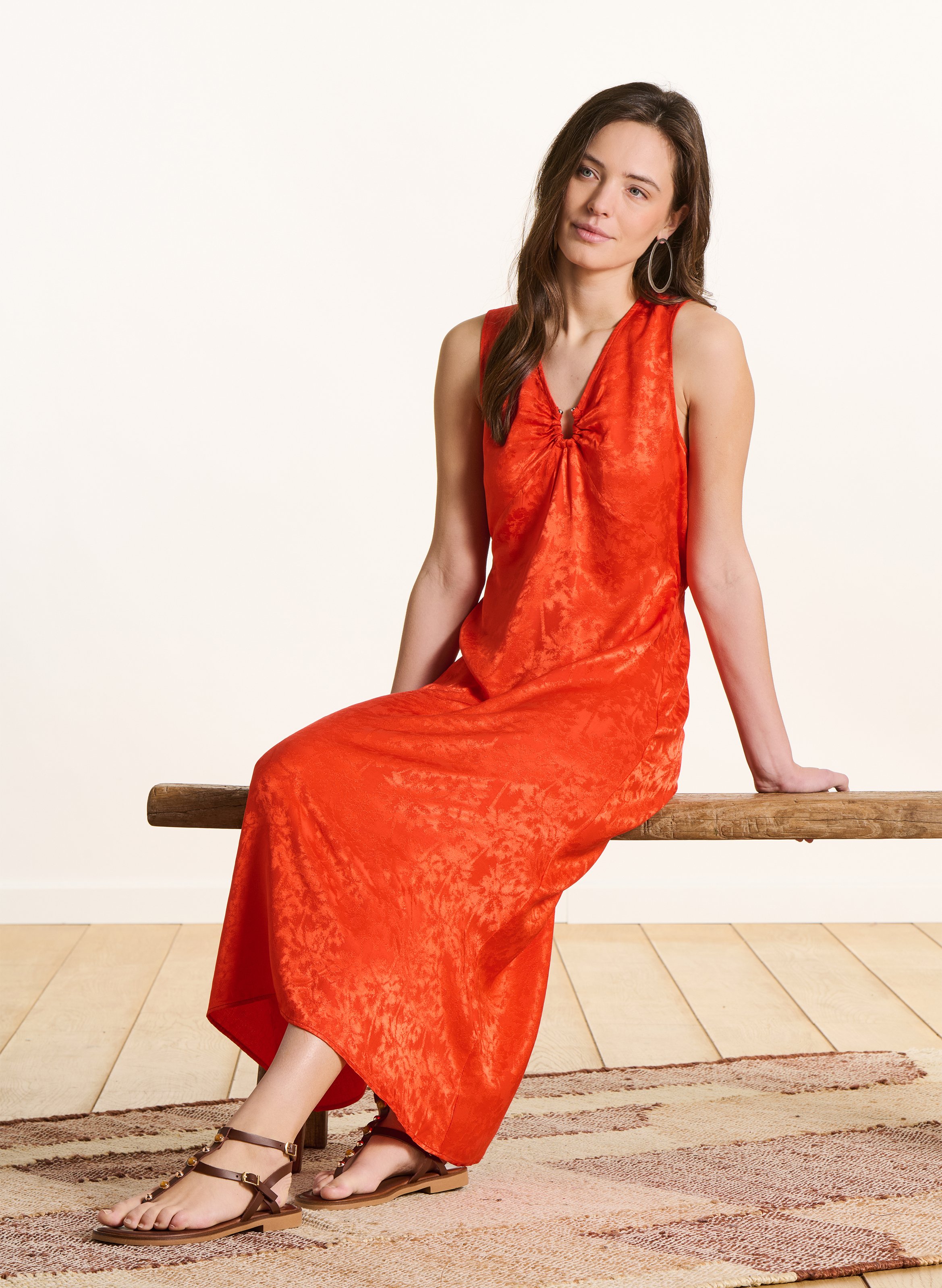 Robe longue droite jacquard LA FEE MARABOUTEE Rose