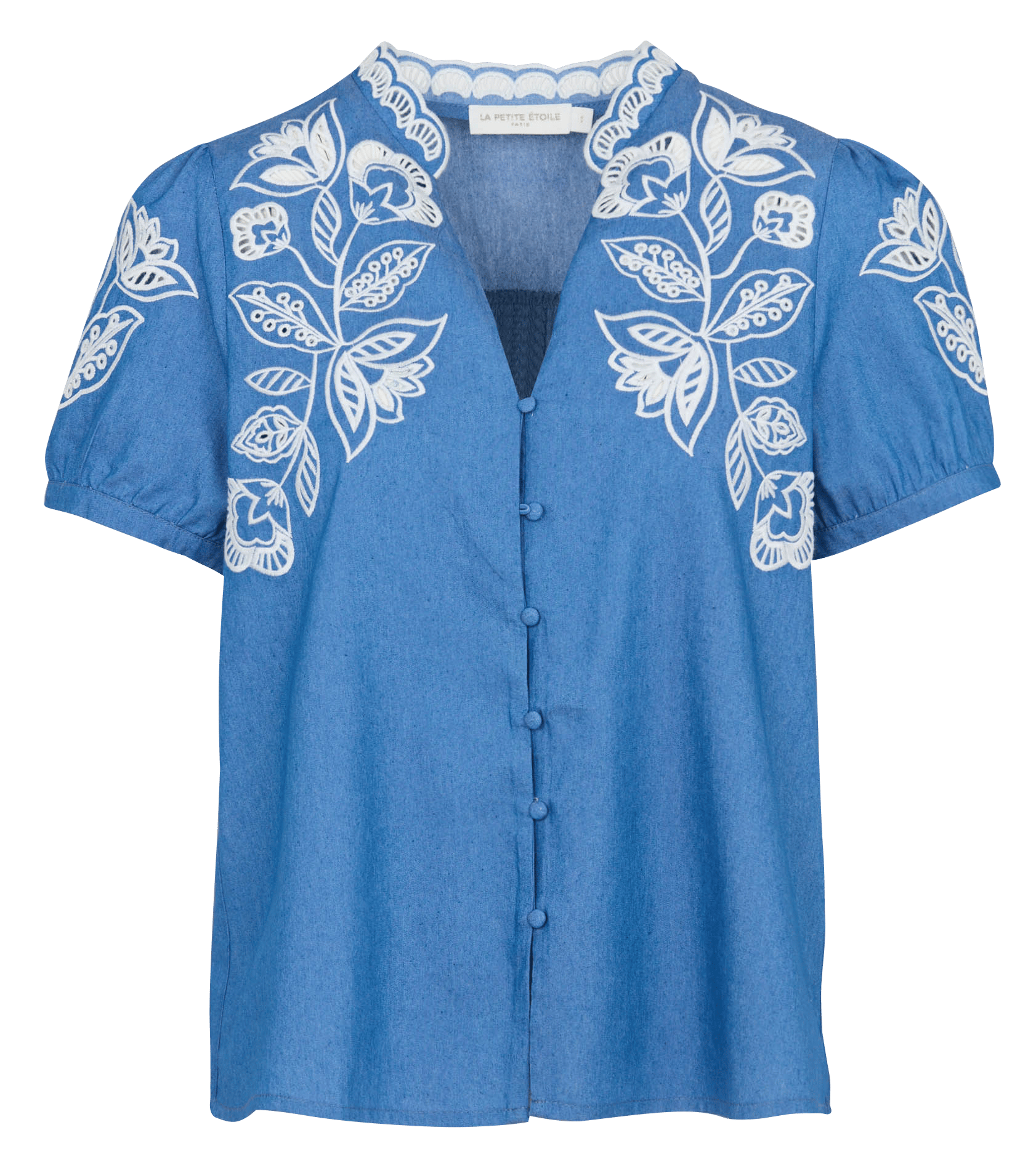 Top met een turtleneck kraag en Engelse borduurwerk LA PETITE ETOILE Blauw