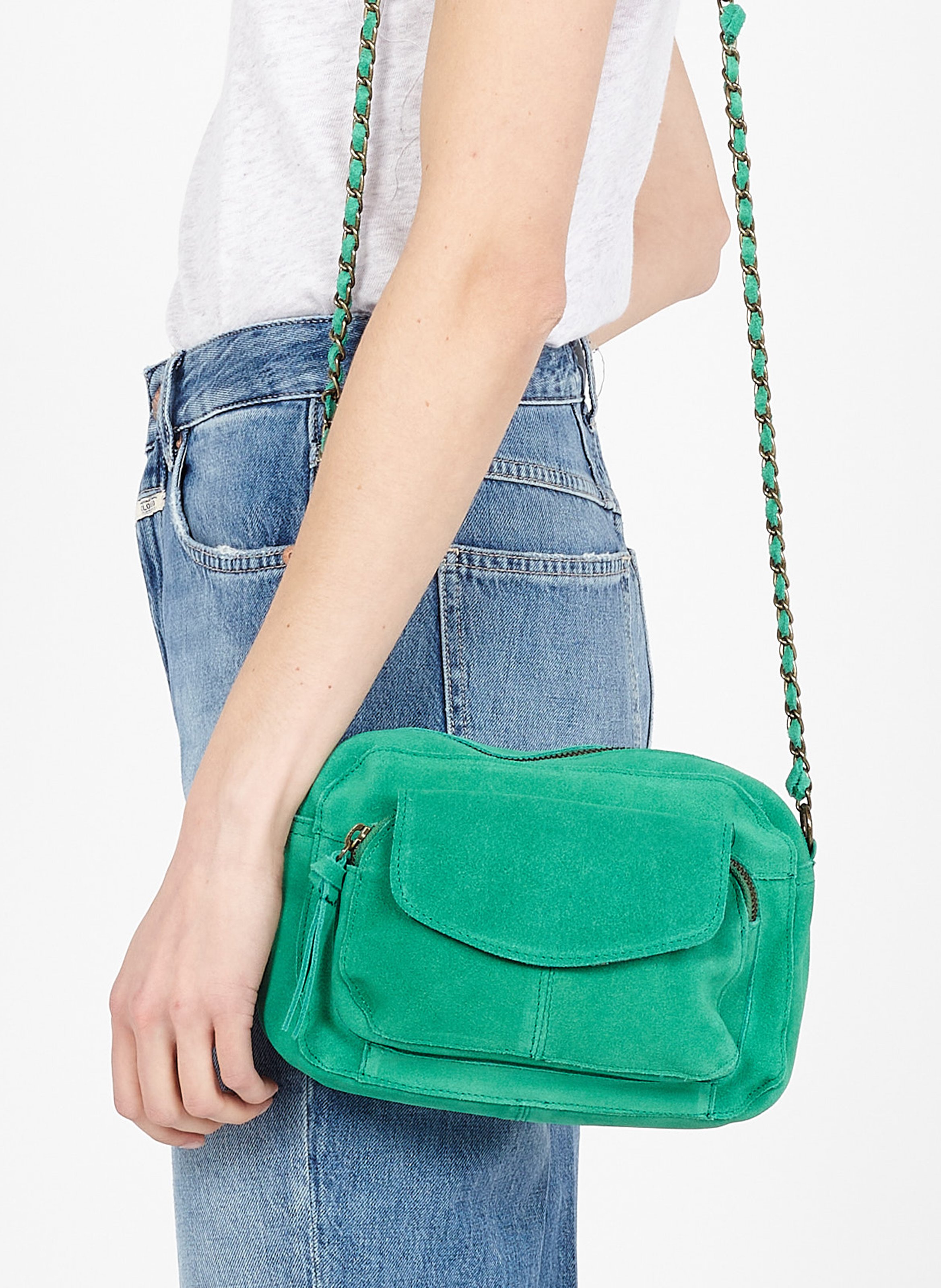 Leren schoudertas met slangenlook PIECES Groen