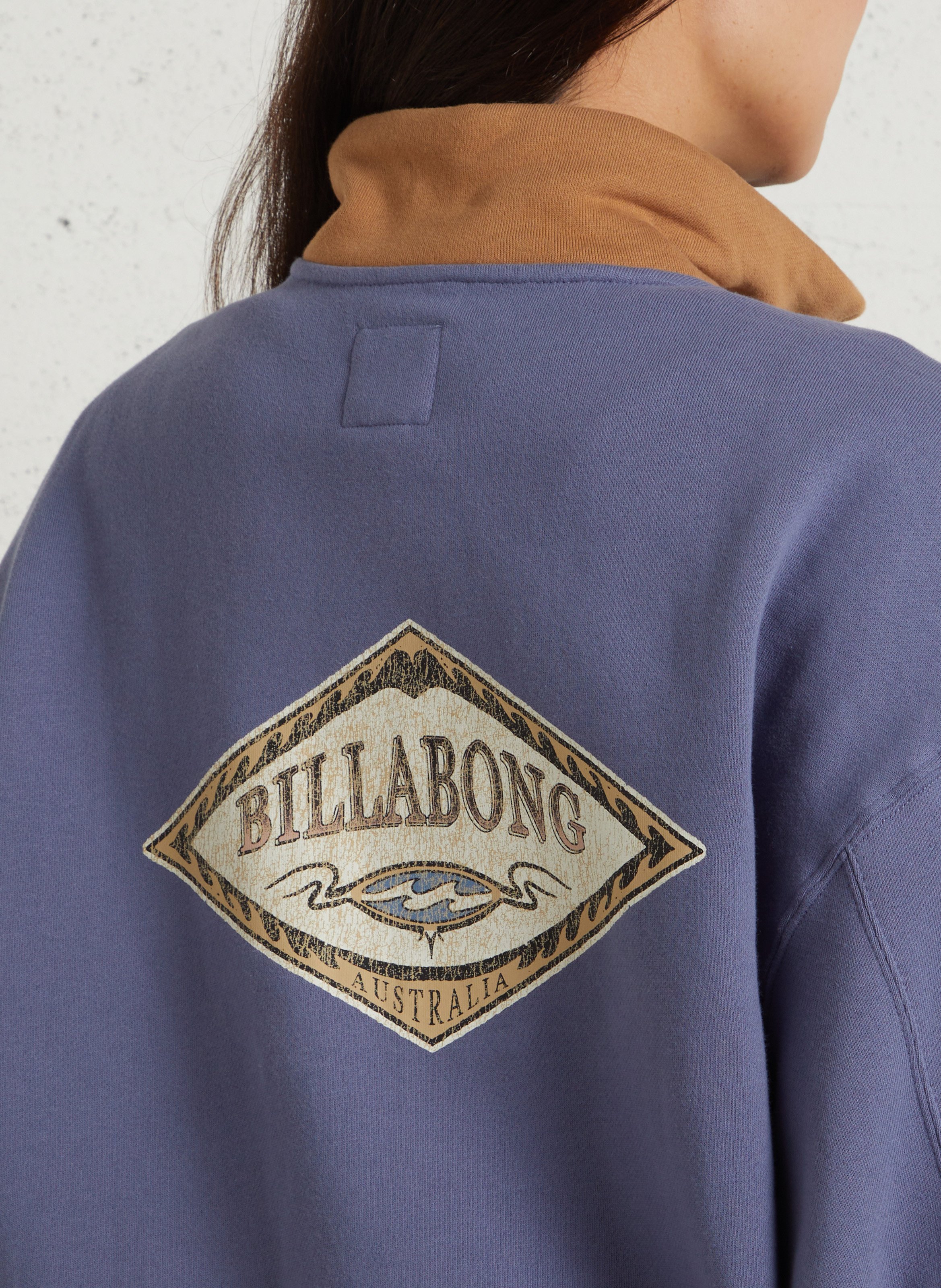 Oversized sweatshirt with trucker collar and screen-printed design in blended cotton. BILLABONG Blue