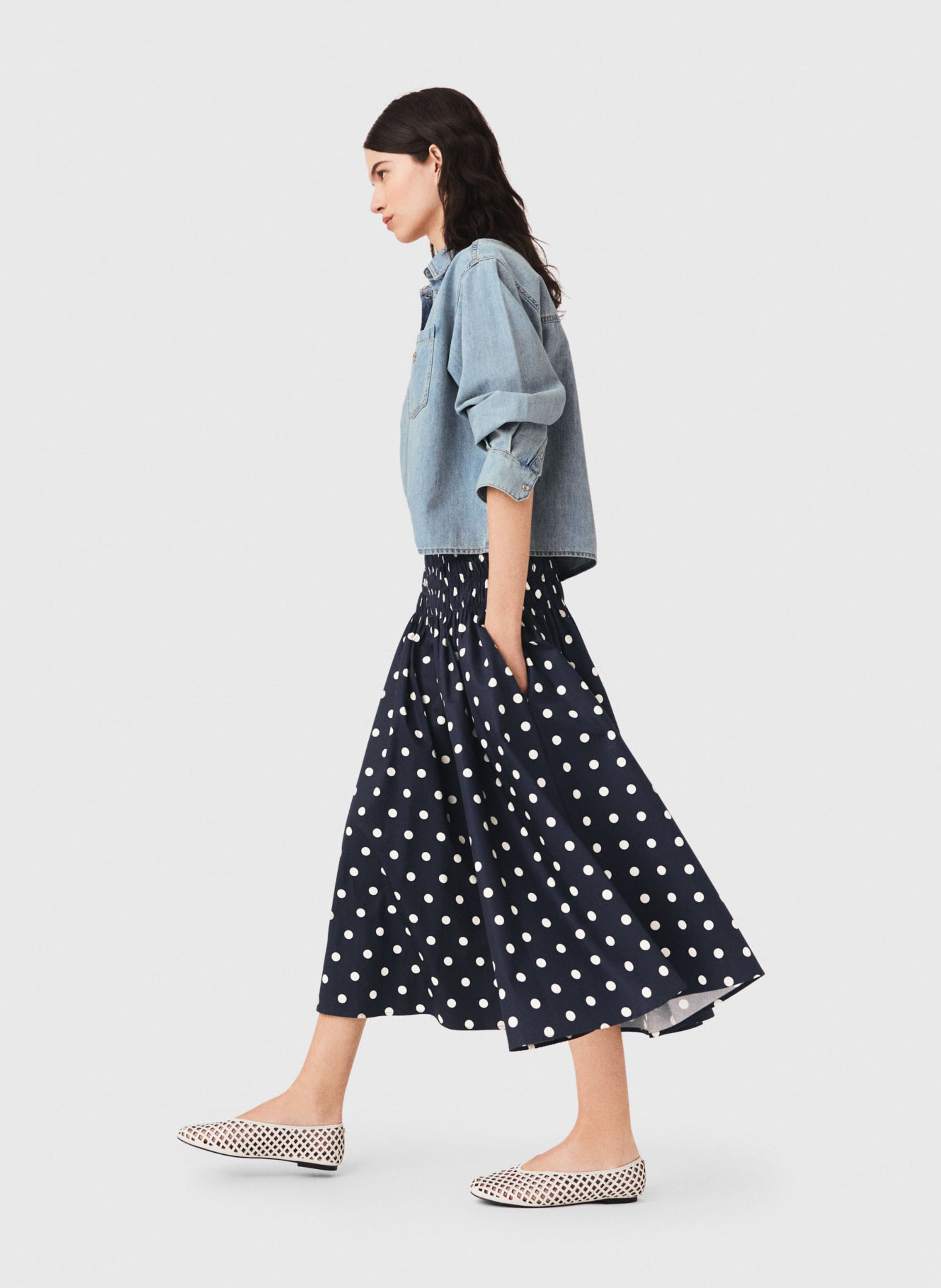 Jupe midi évasée en coton MAJE Bleu