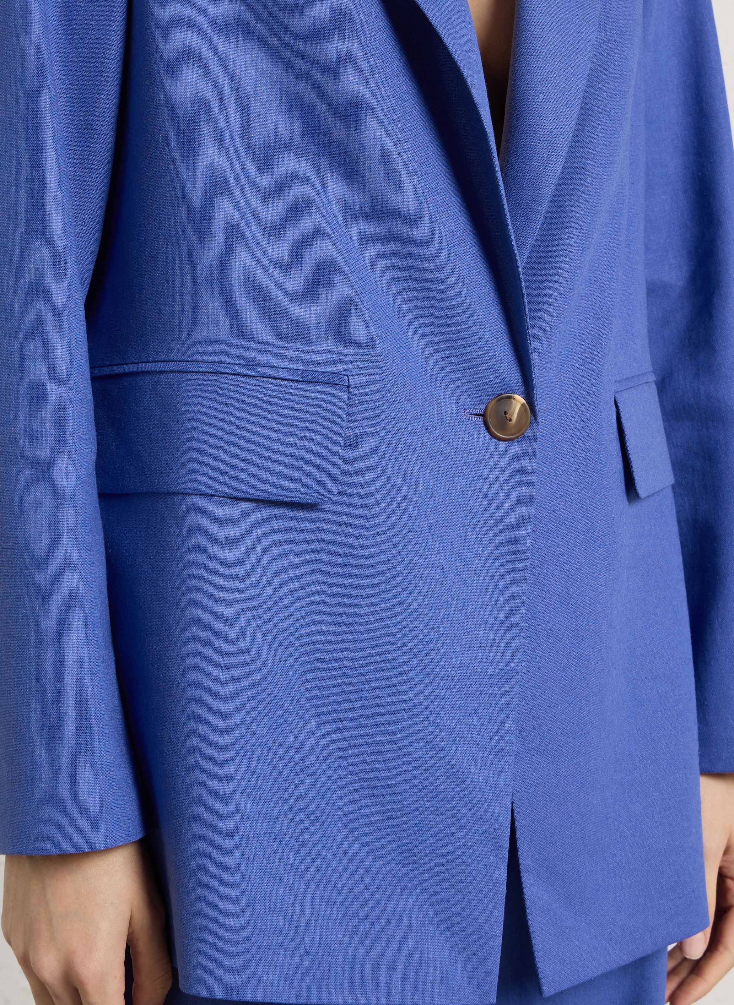 Solid straight tailored linen blend blazer MAISON 123 Plums