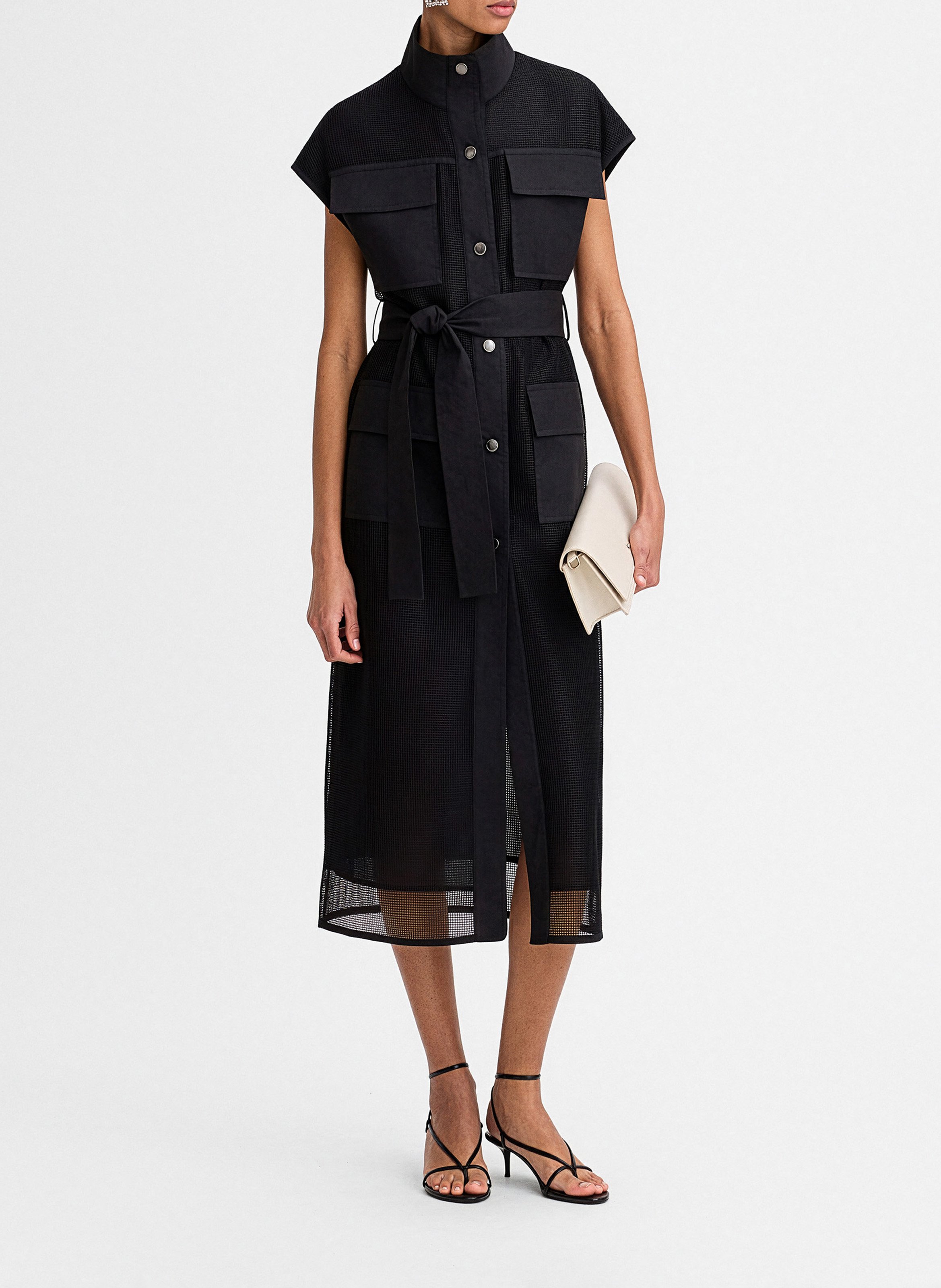 Midi-Kleid mit geradem Schnitt und Taillengürtel SIMORRA Schwarz