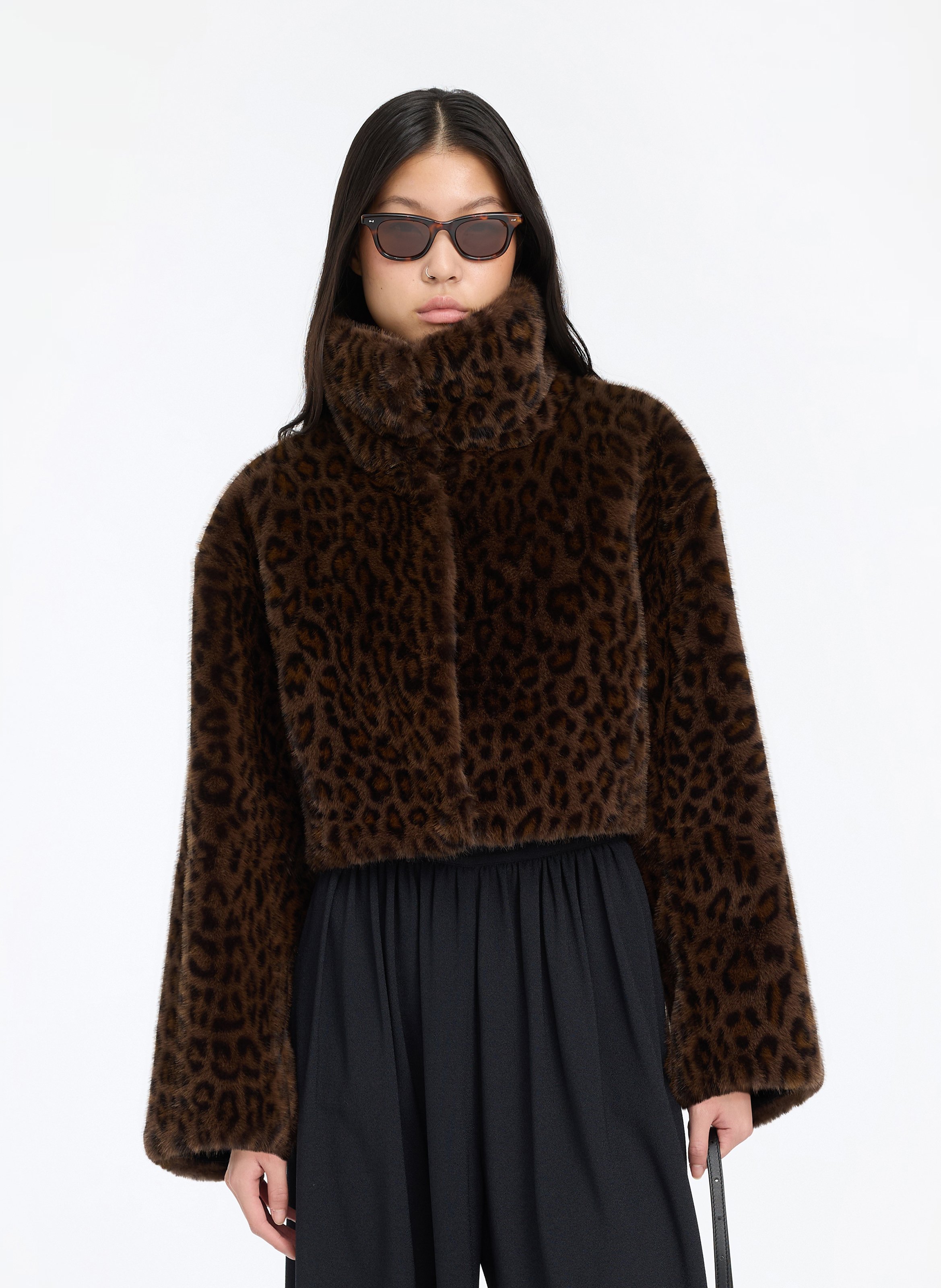 Veste courte en fourrure synthétique ROTATE Marron
