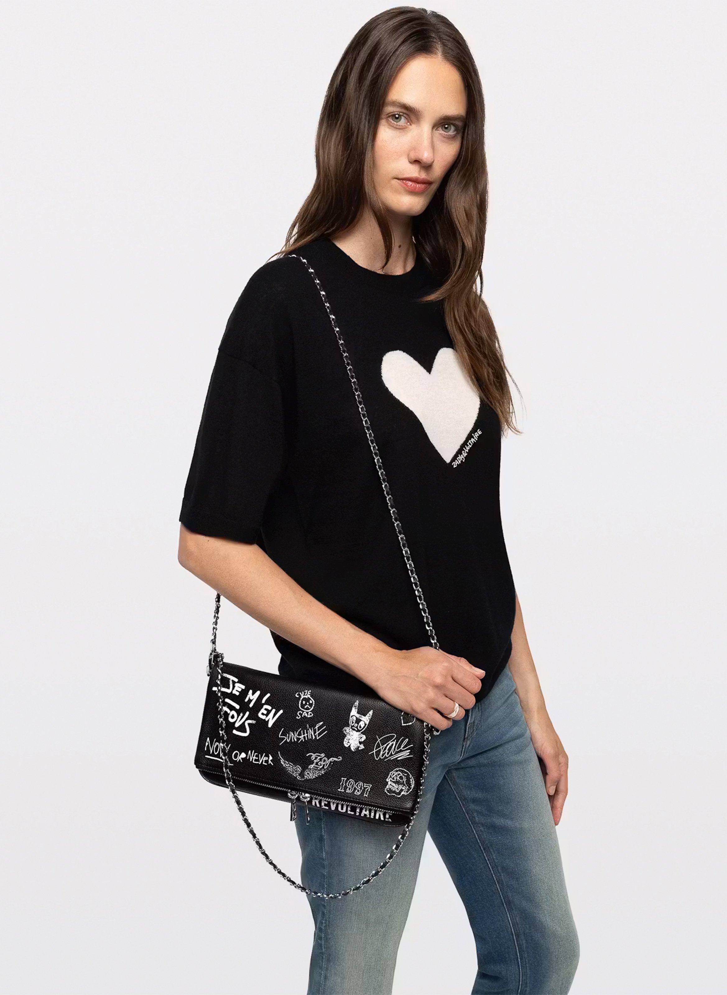 Leder-Clutch mit Print ZADIG&VOLTAIRE Schwarz