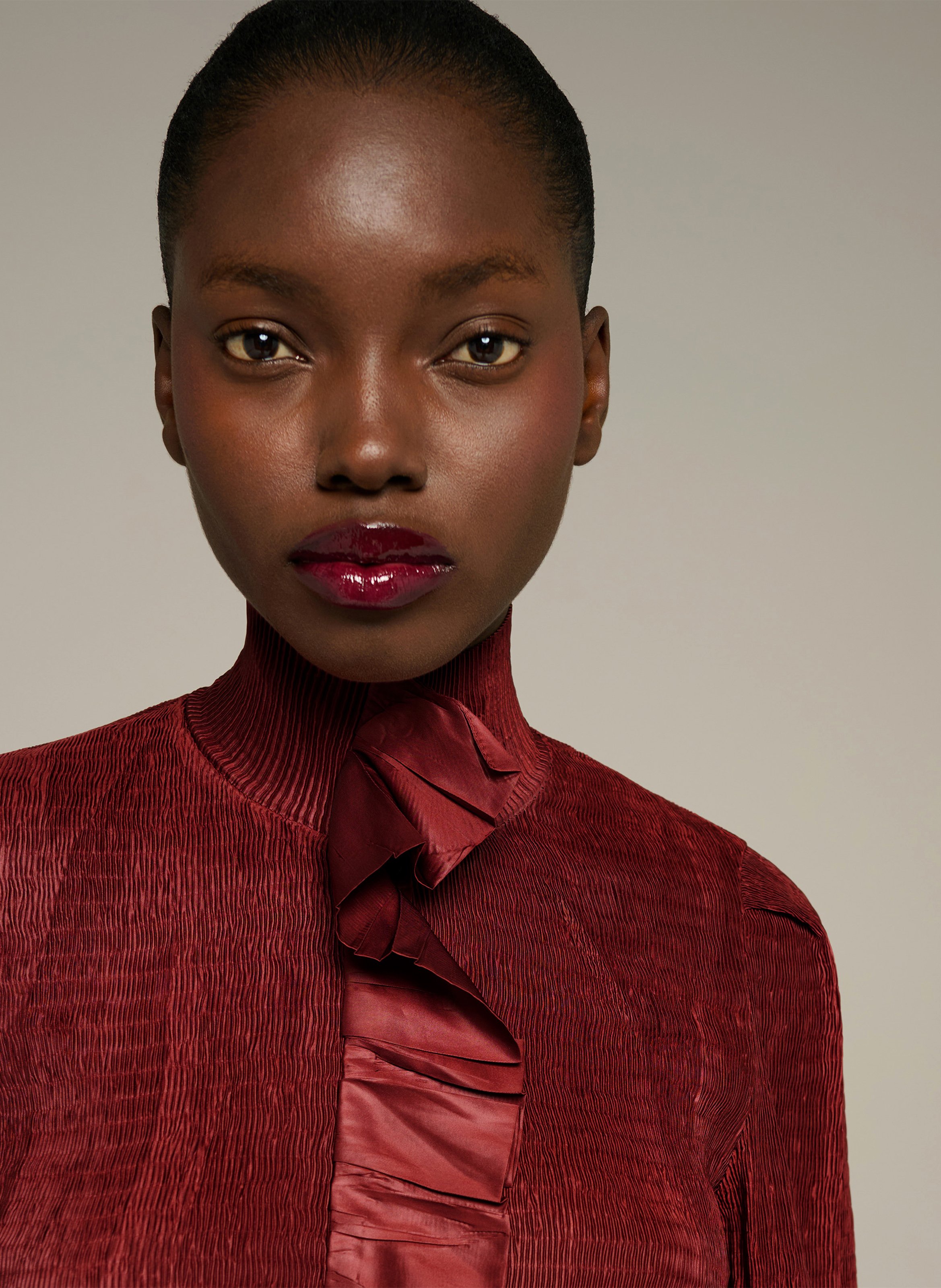 Chemise col montant plissée à volants  COTELAC Rose