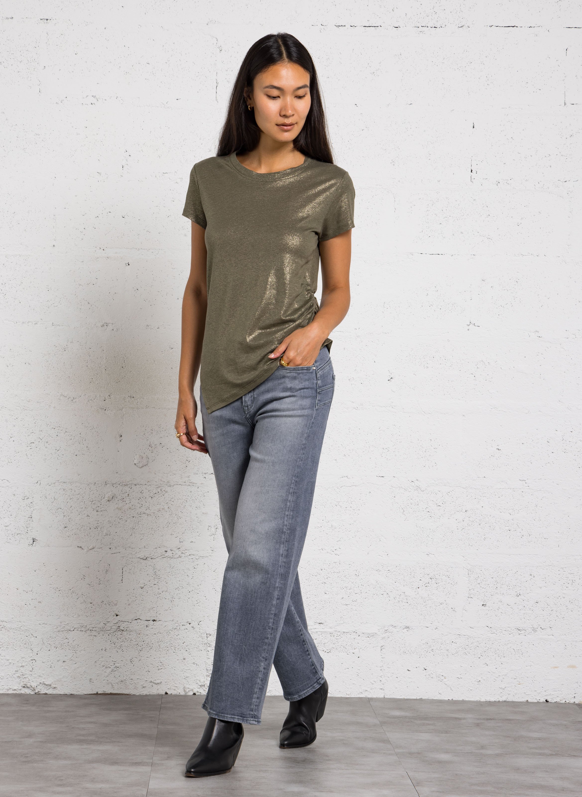 T-shirt droit pailleté IKKS Kaki
