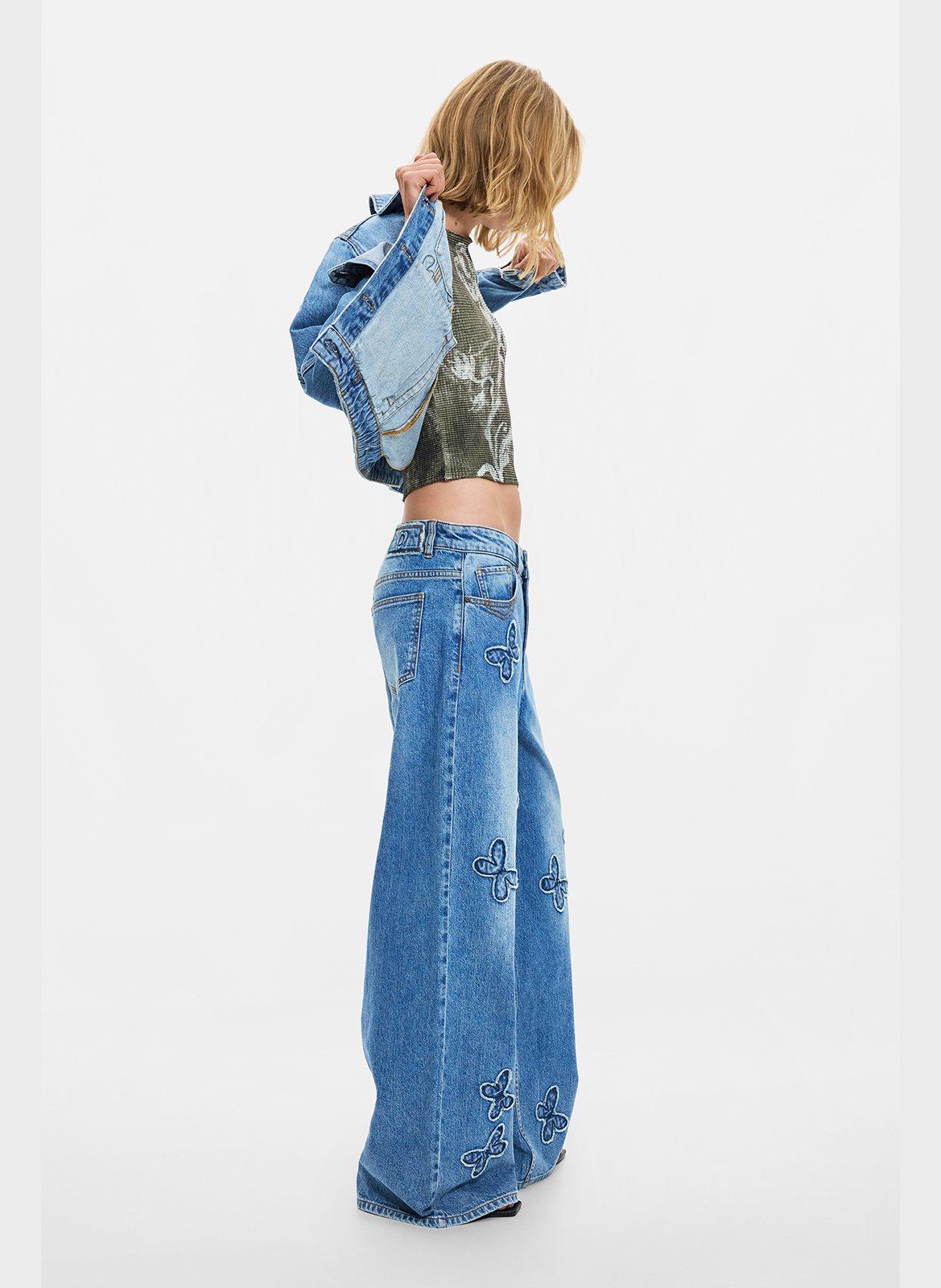 Jean large à motifs brodés DESIGUAL Bleu