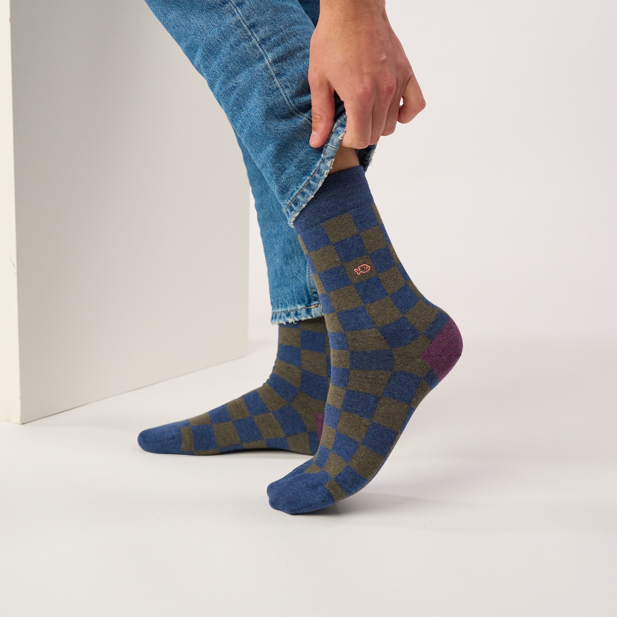Combed cotton checkered socks BILLYBELT Blue