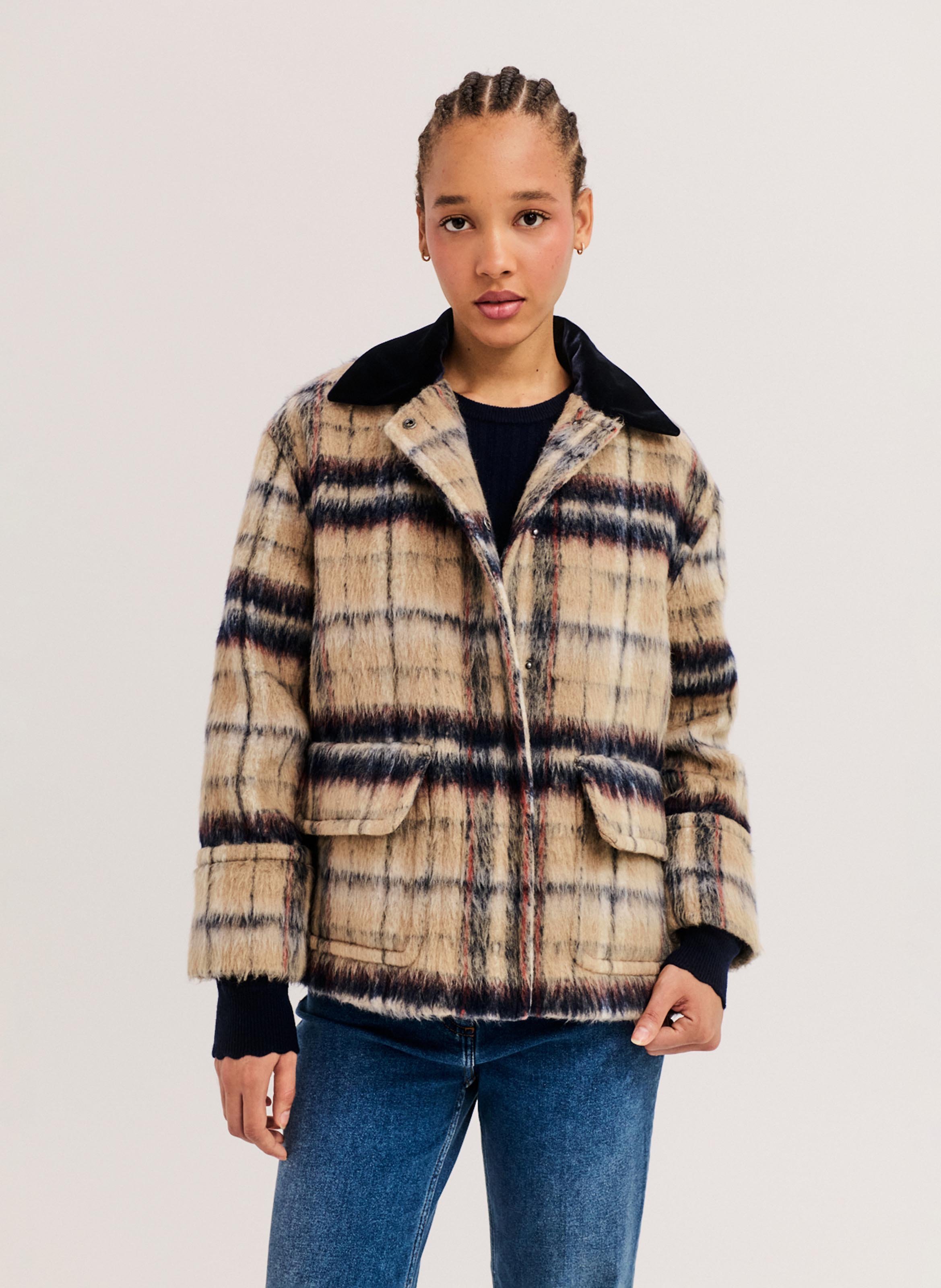 Manteau court à carreaux PABLO Beige