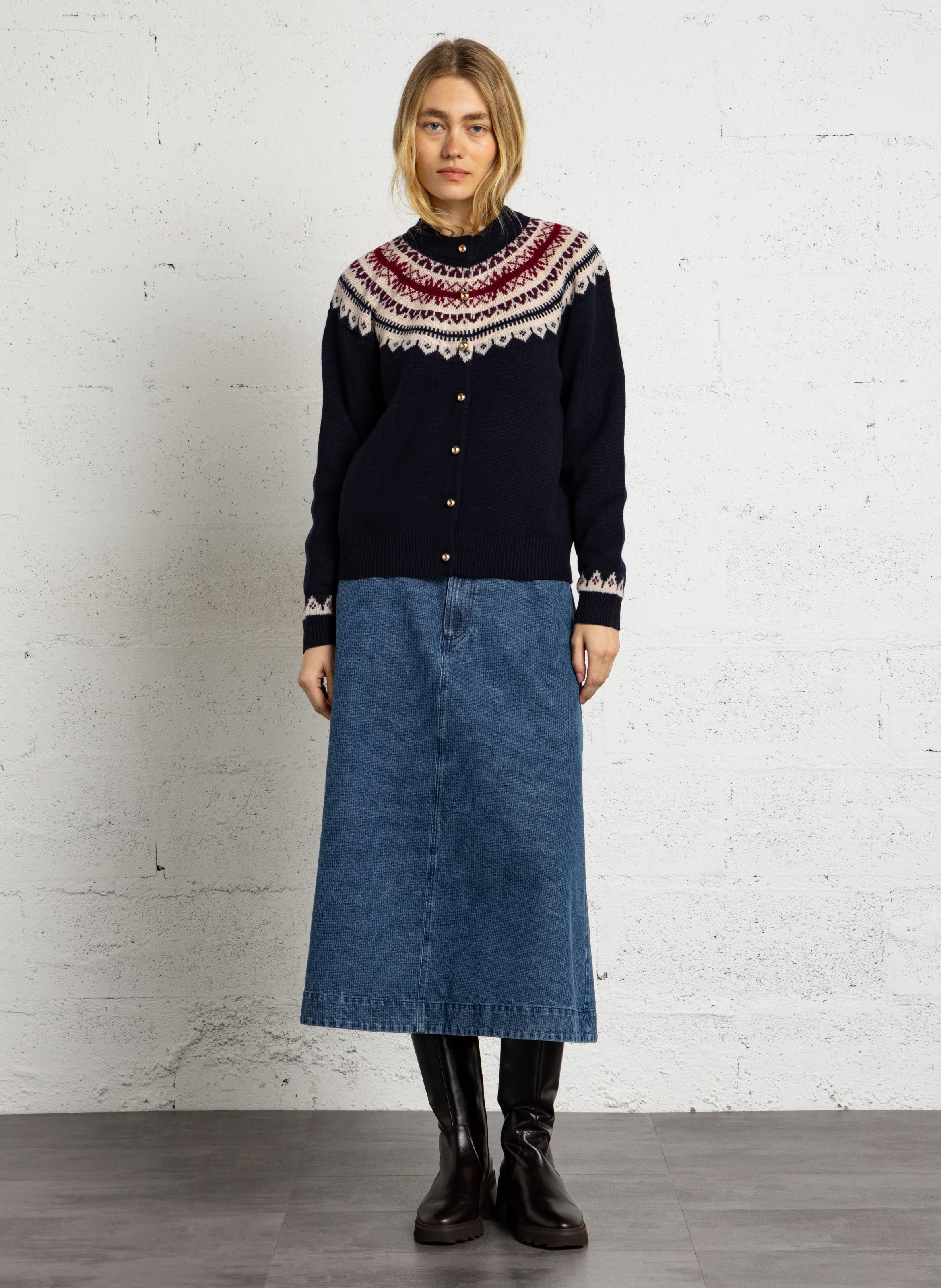 Wollstrickjacke mit Rundhalskragen PETITE MENDIGOTE Blau
