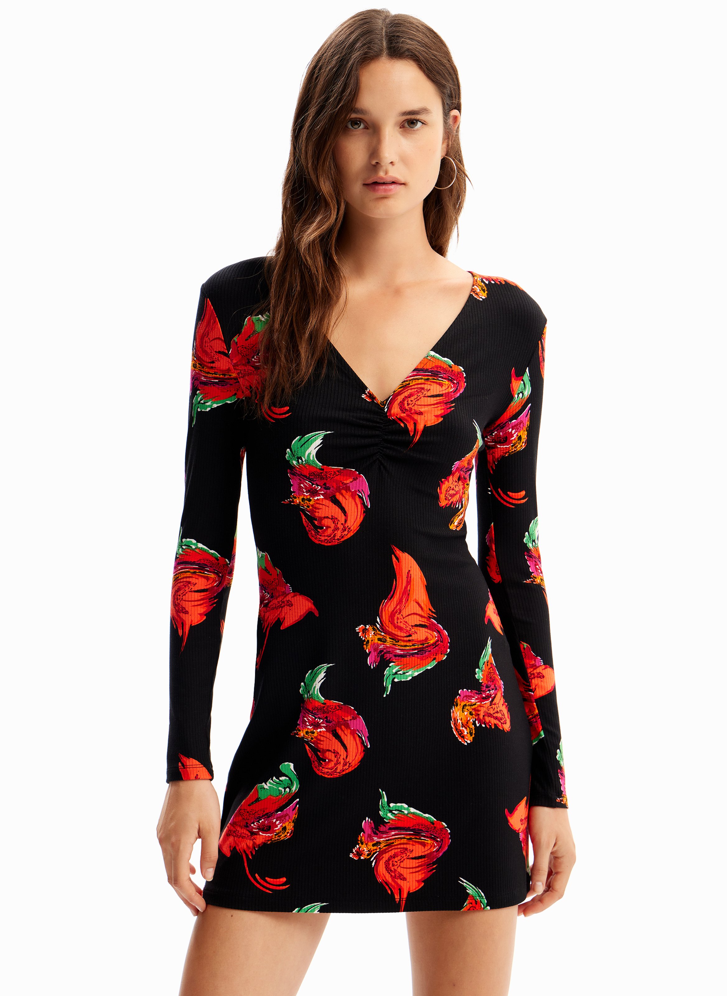 Short black dress deals with red roses