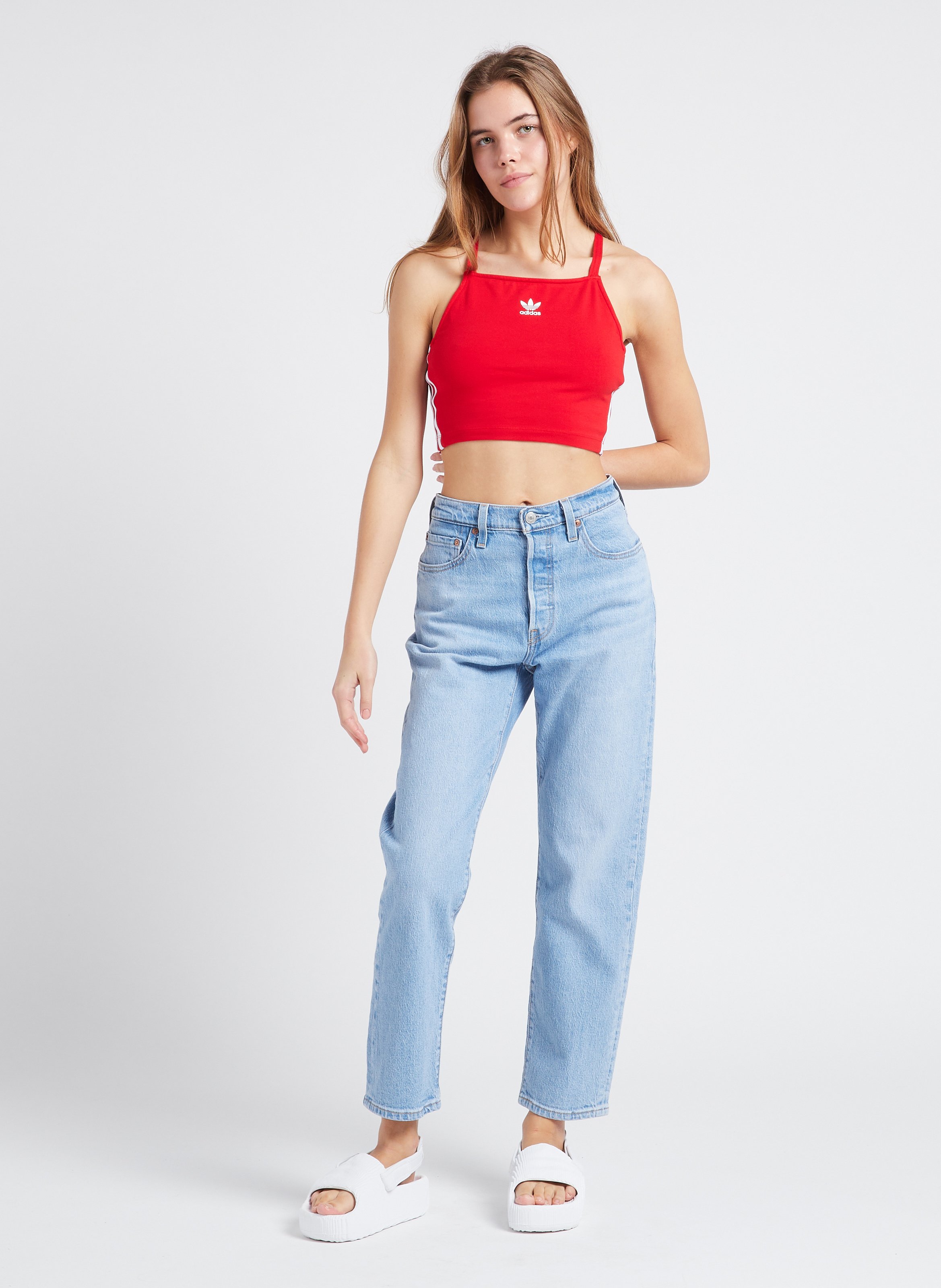 Stretch cotton crop top ADIDAS Red