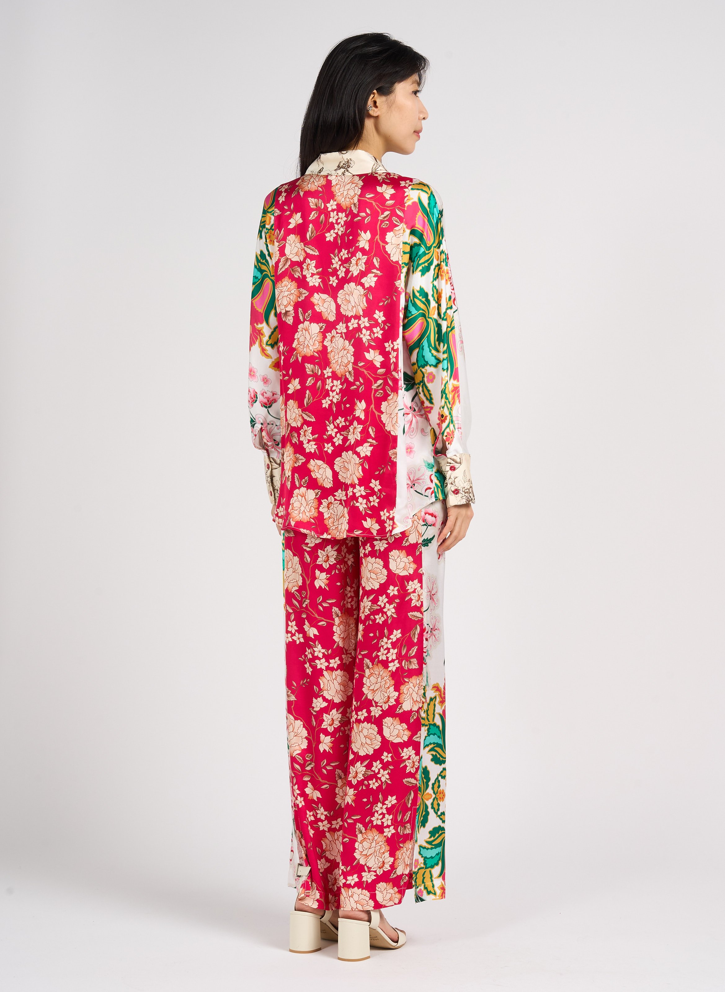 Wide-leg floral print pants Pink