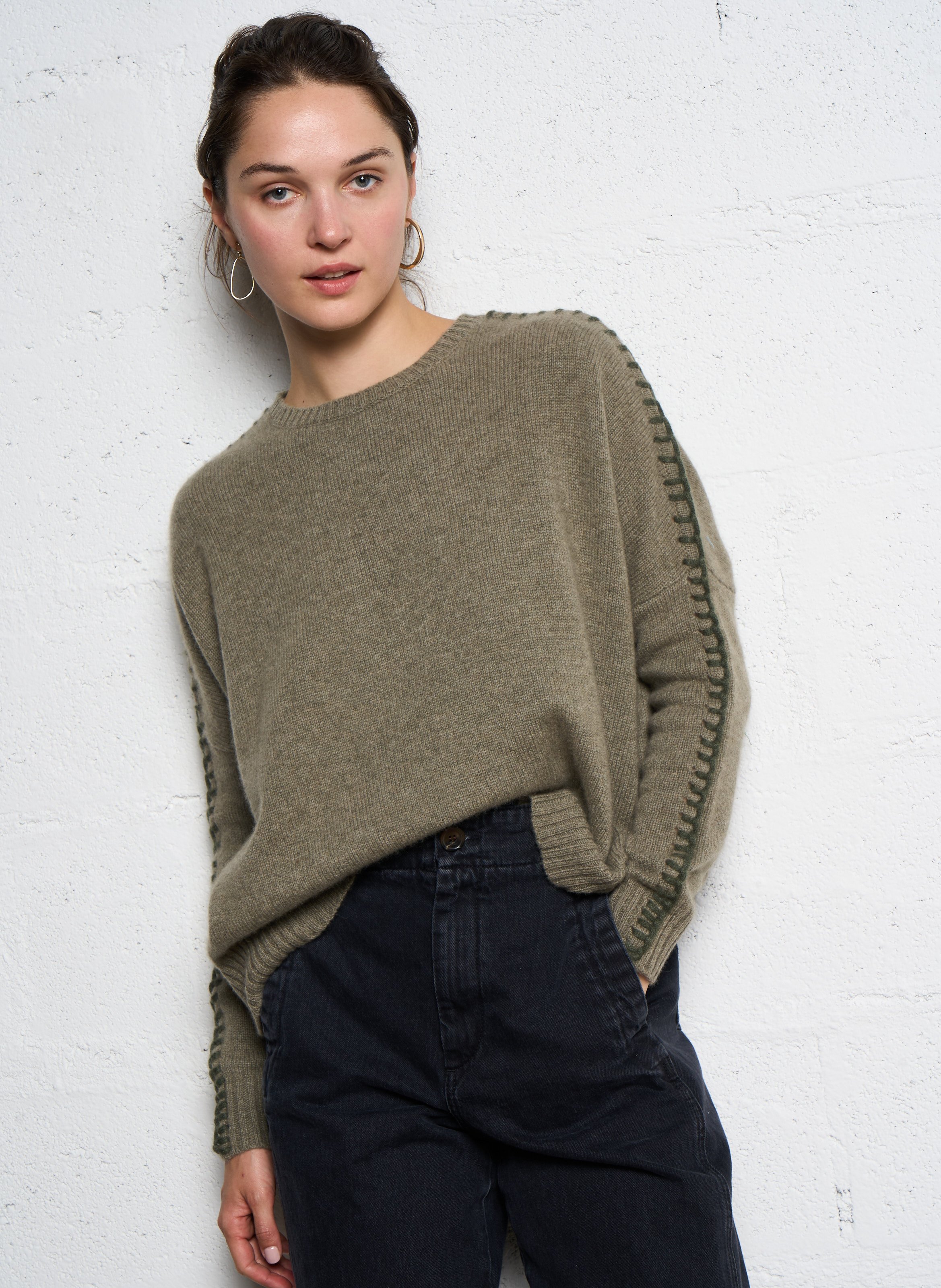 Pull droit en cachemire KUJTEN Kaki