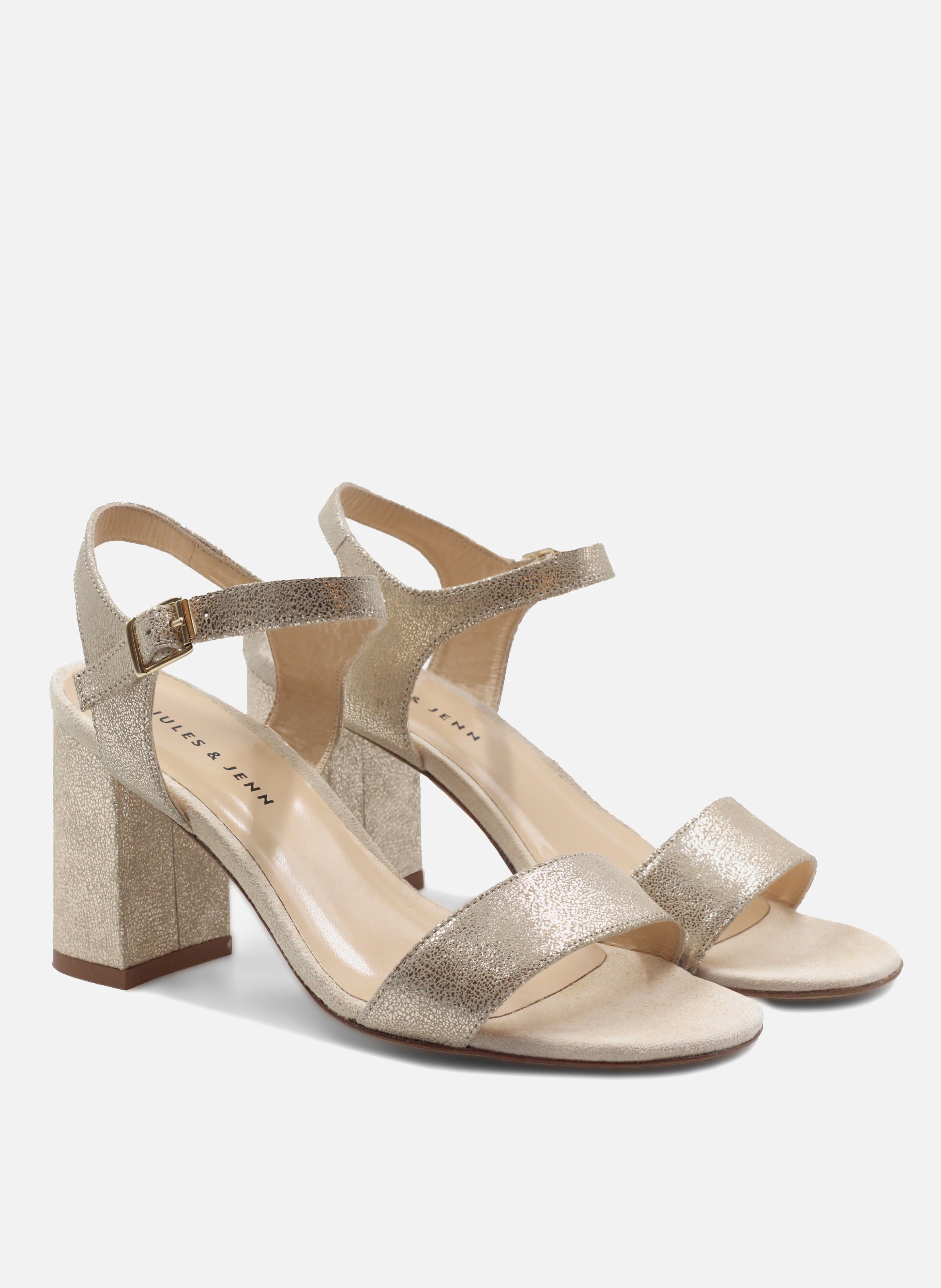 Heeled metallic leather sandals JULES & JENN Golden