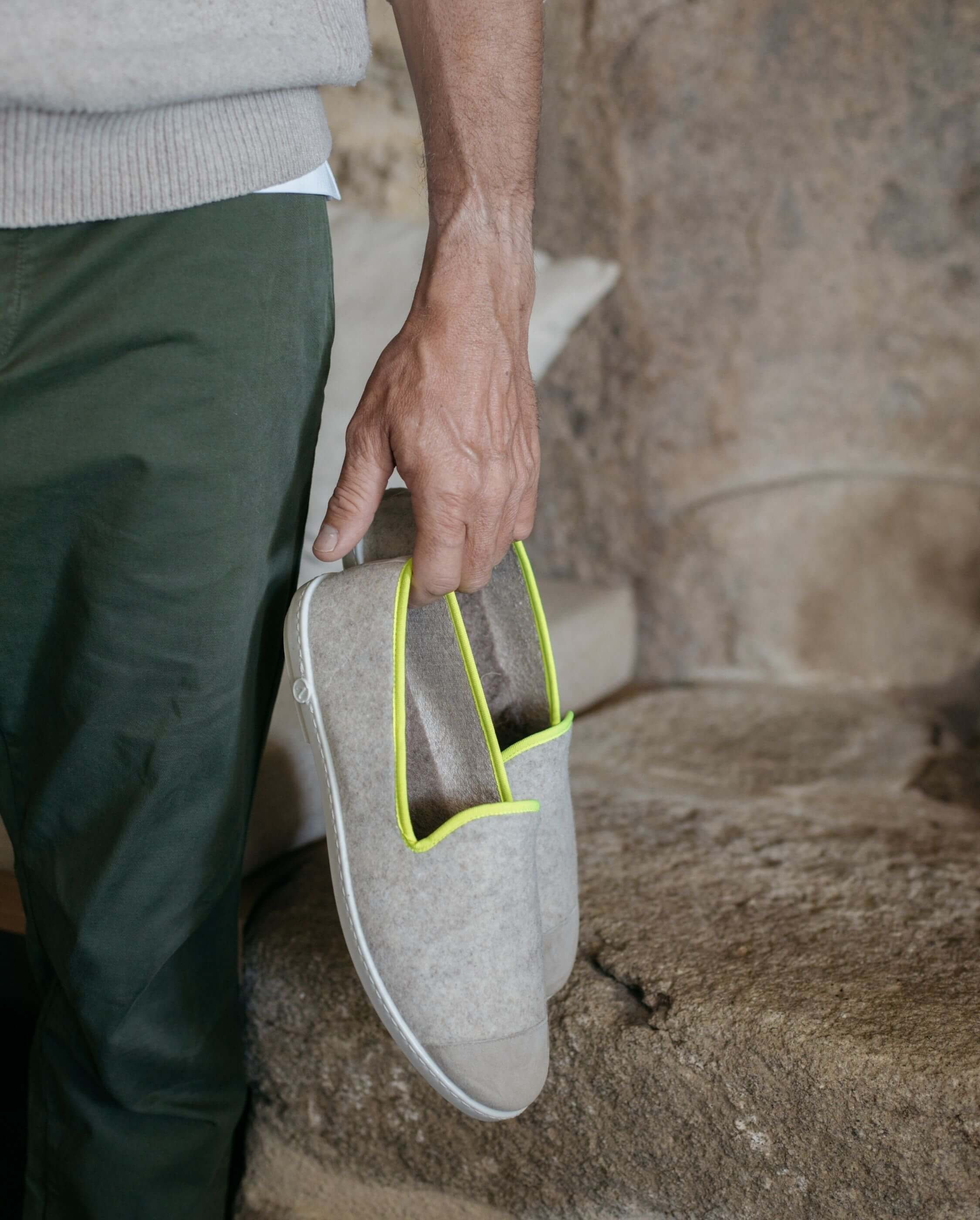 Men's wool slipper, beige yellow neon ANGARDE Beige