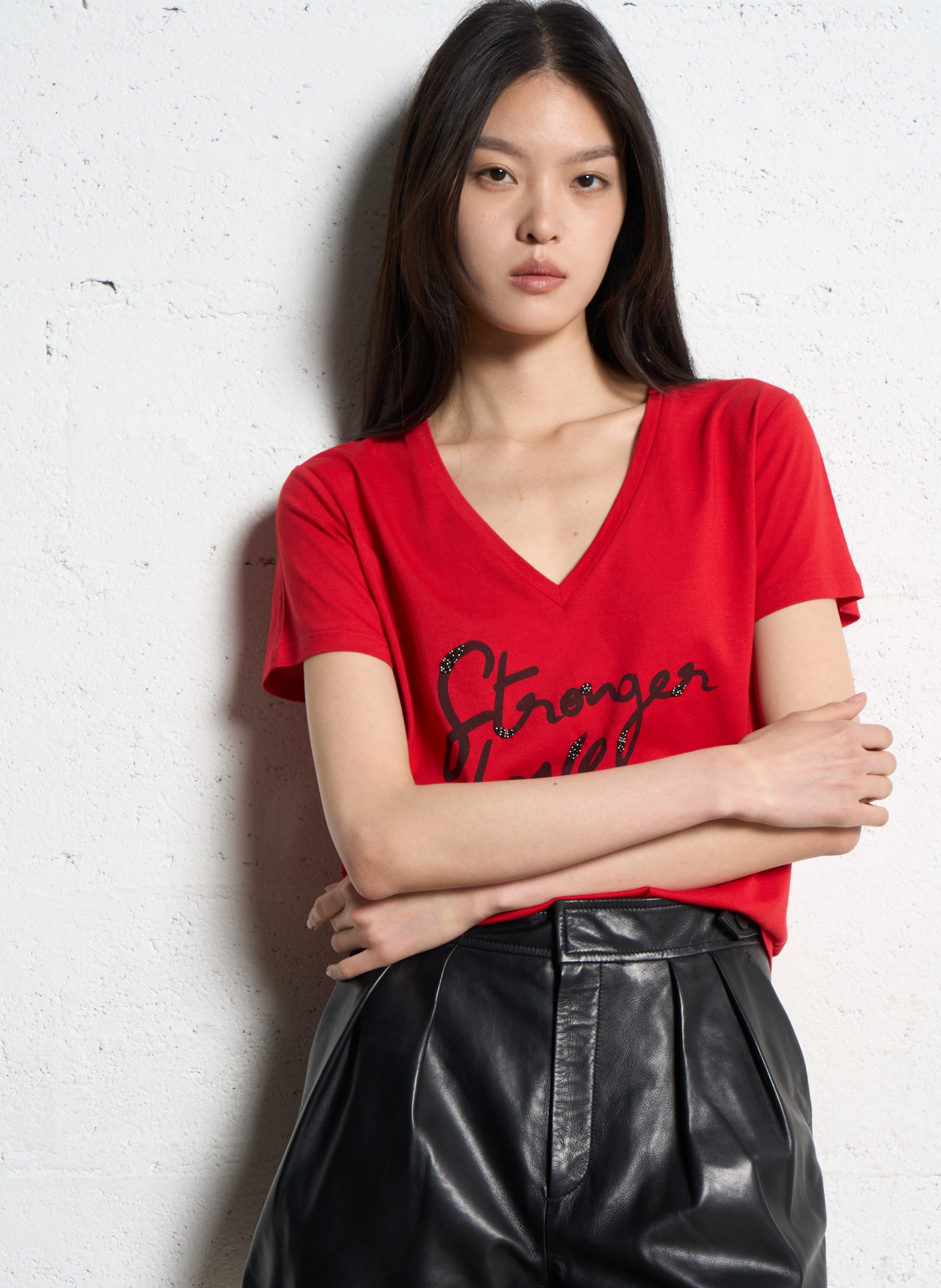 Baumwoll-T-Shirt mit V-Ausschnitt IKKS Rot