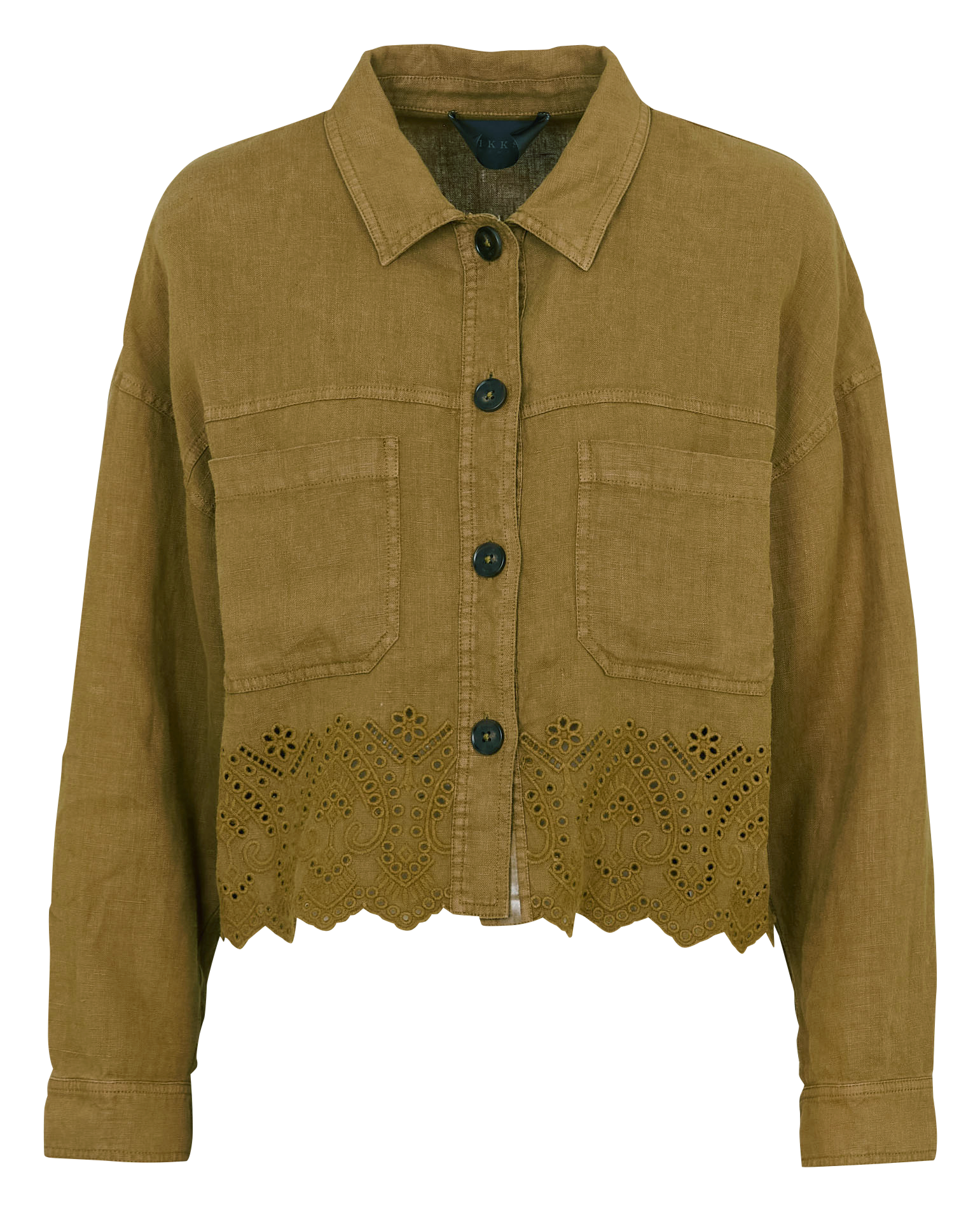 Straight linen shirt with embroidery IKKS Khaki
