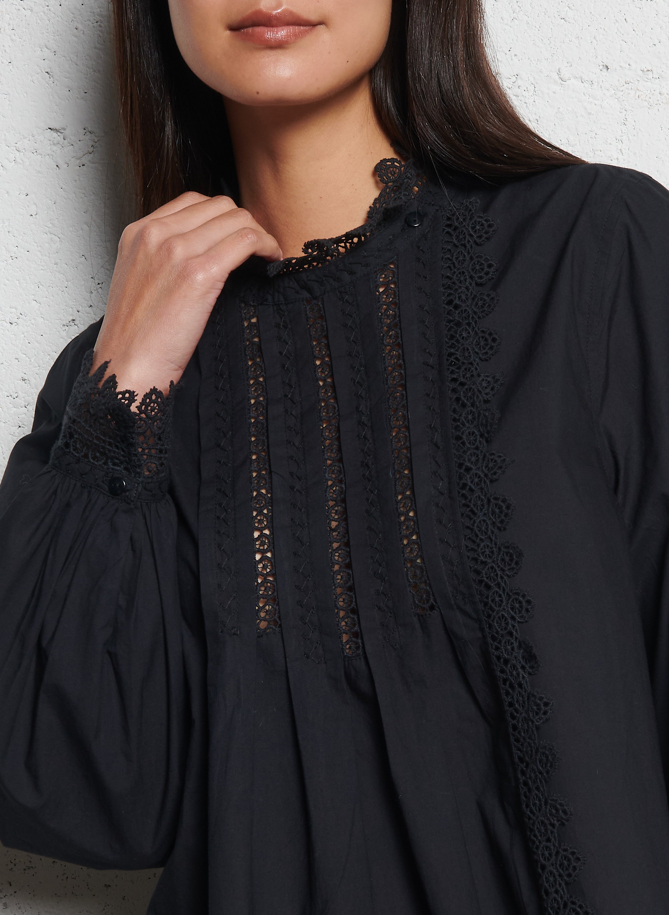 High-neck cotton blouse LOUISE MISHA Black