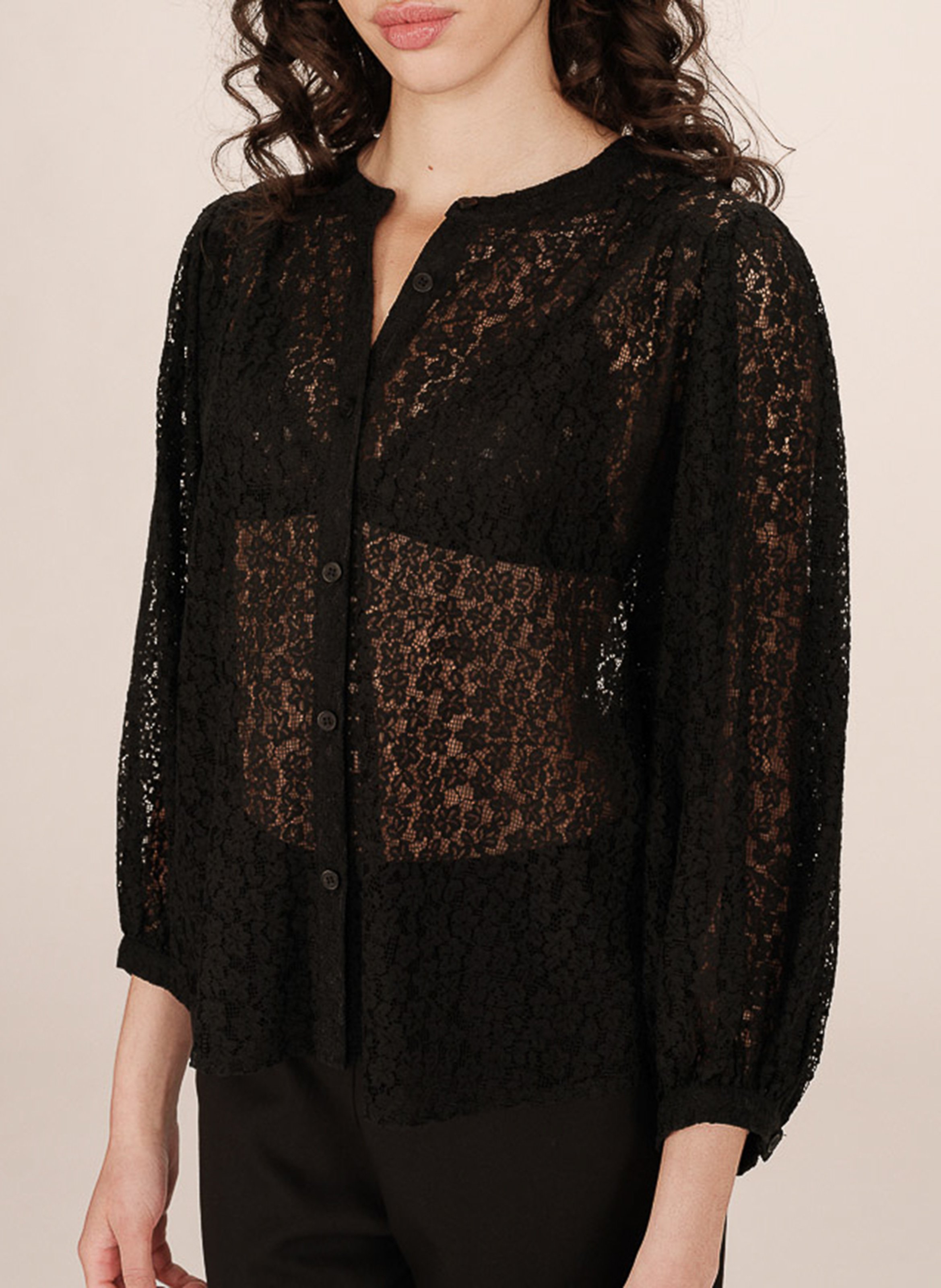 Round-neck cotton-blend shirt GRACE ET MILA Black