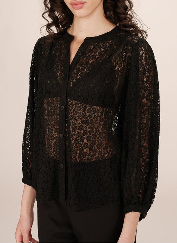 Chemise col rond en coton mélangé Sophia Noir Grace et mila