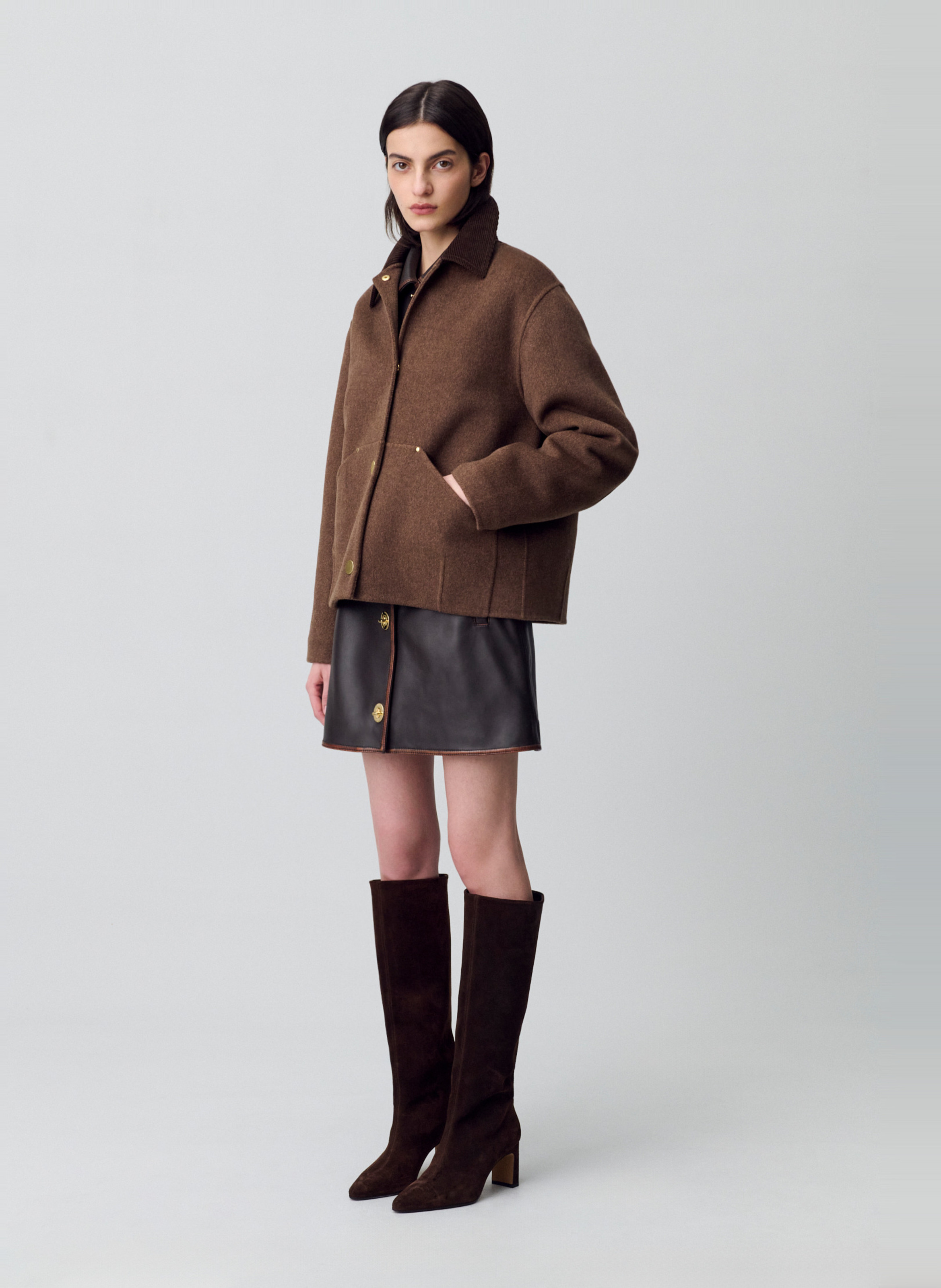 Manteau col chemise en laine mélangée  CLAUDIE PIERLOT Marron