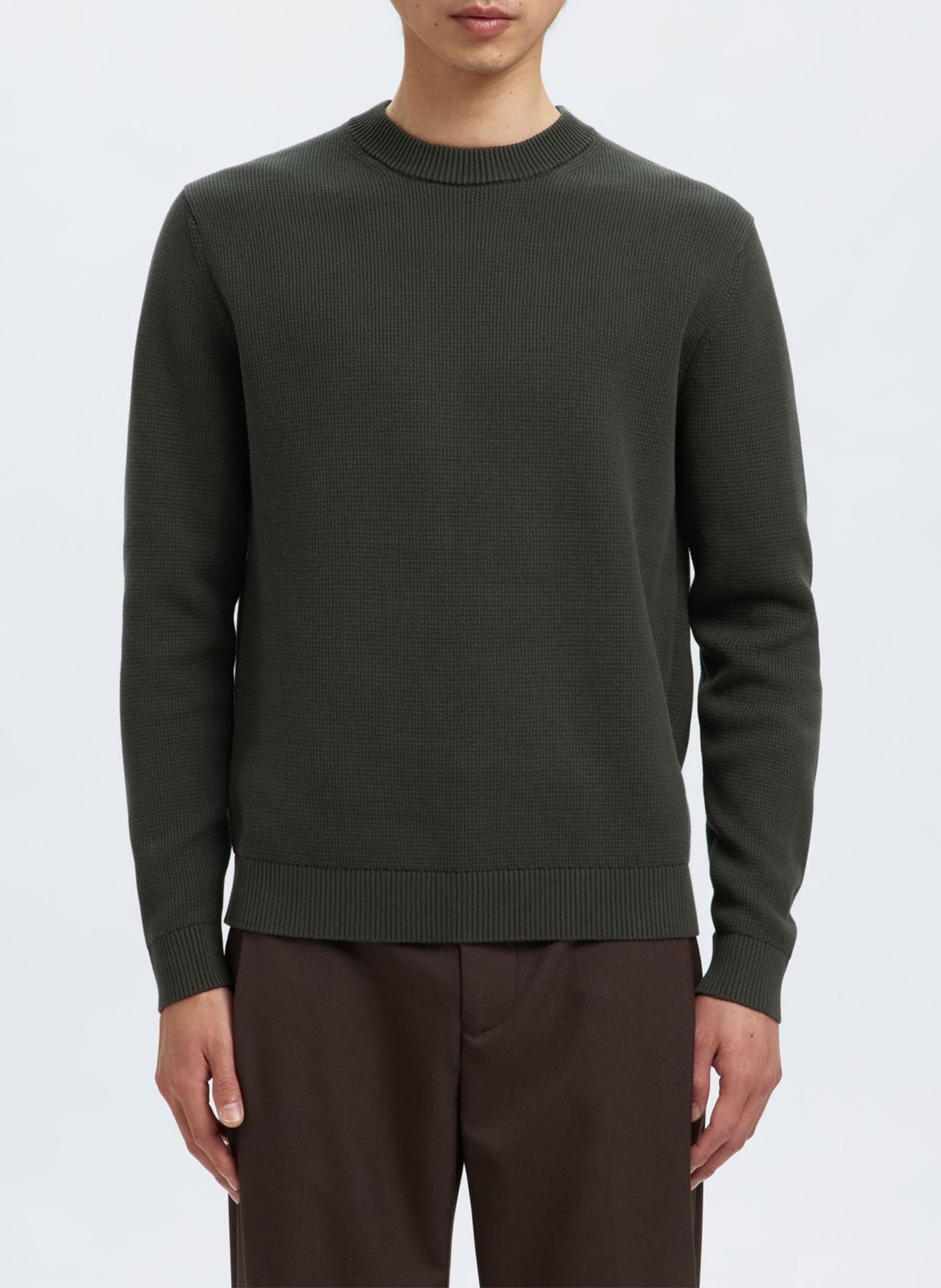 Straight-fit trui van biologisch katoen met ronde hals SELECTED Groen