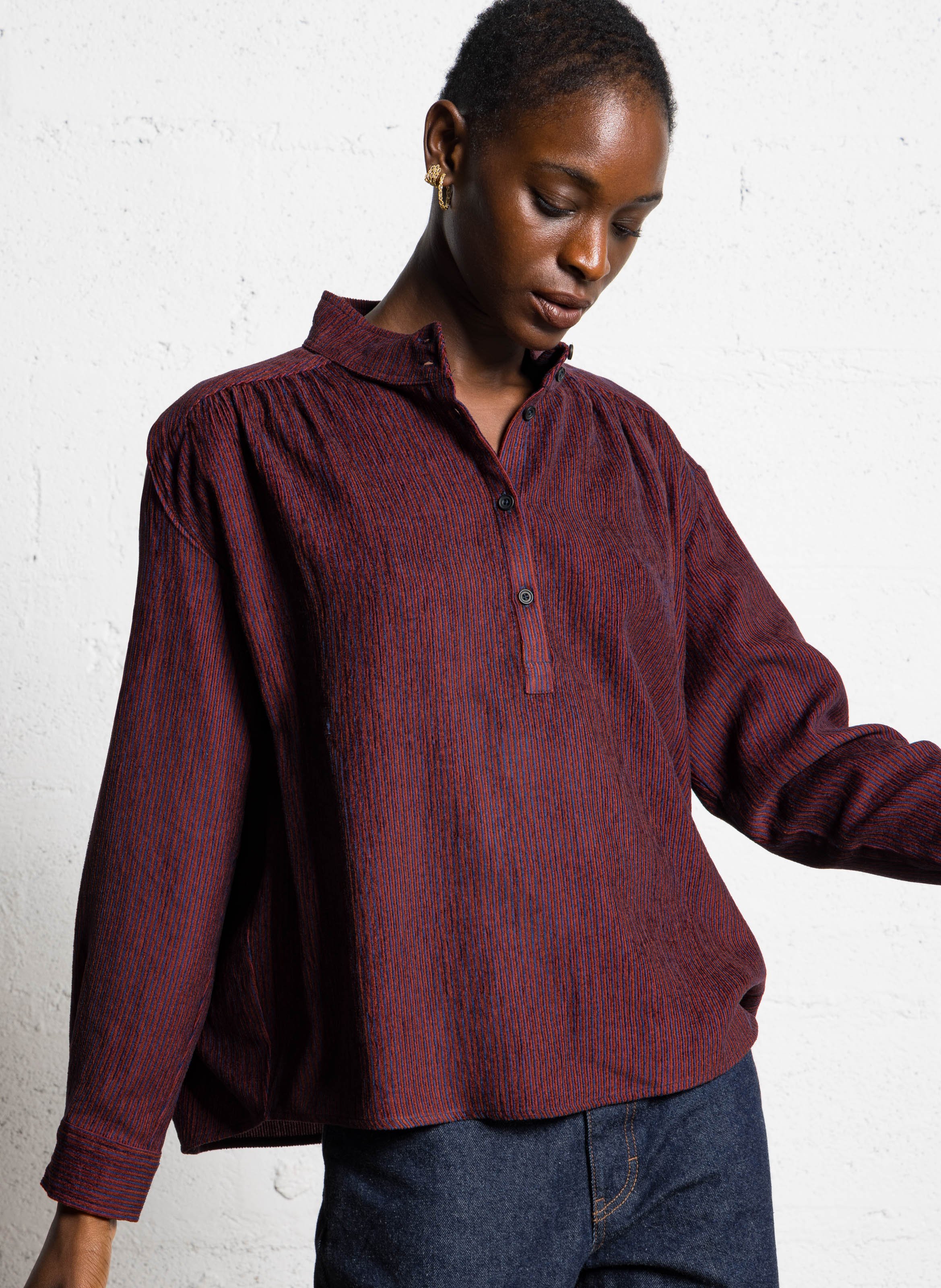 Oversized blouse met opstaande kraag en strepen SACRECOEUR Veelkleurig