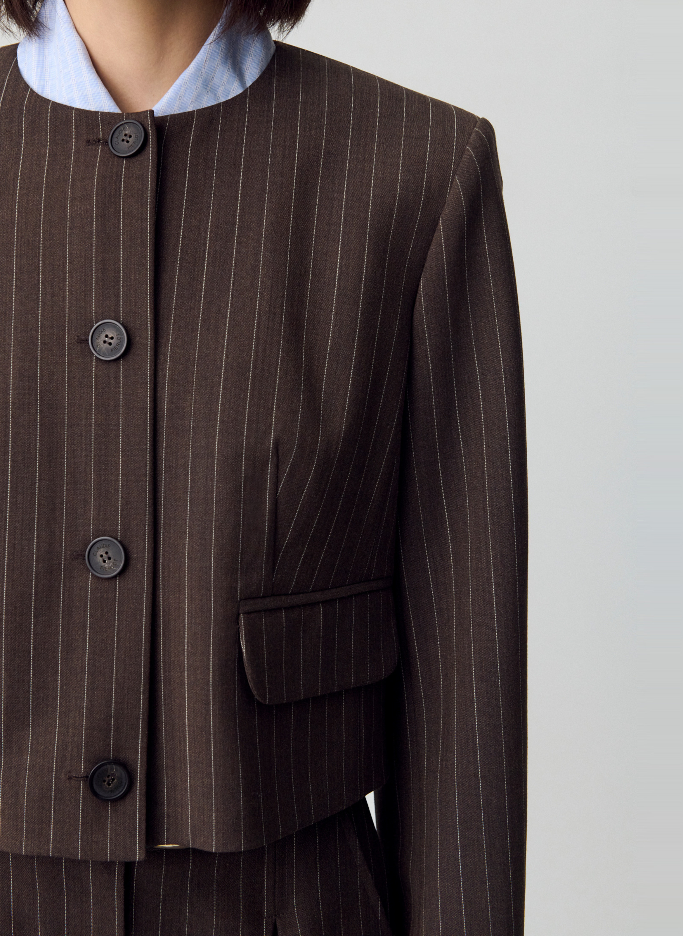 Veste oversize col rond à rayures CLAUDIE PIERLOT Marron