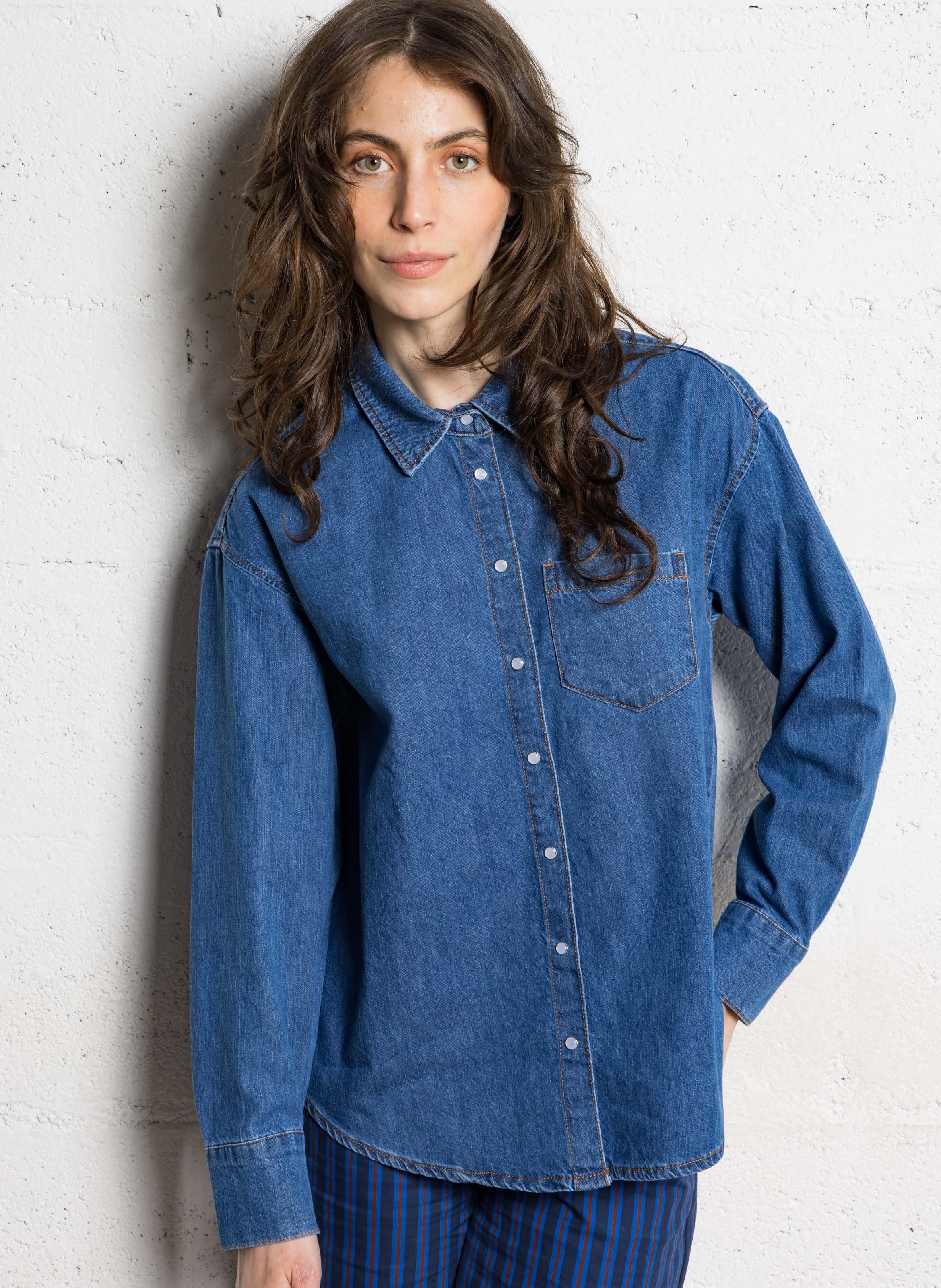 Oversized denim overhemd van katoen SUD EXPRESS Blauw