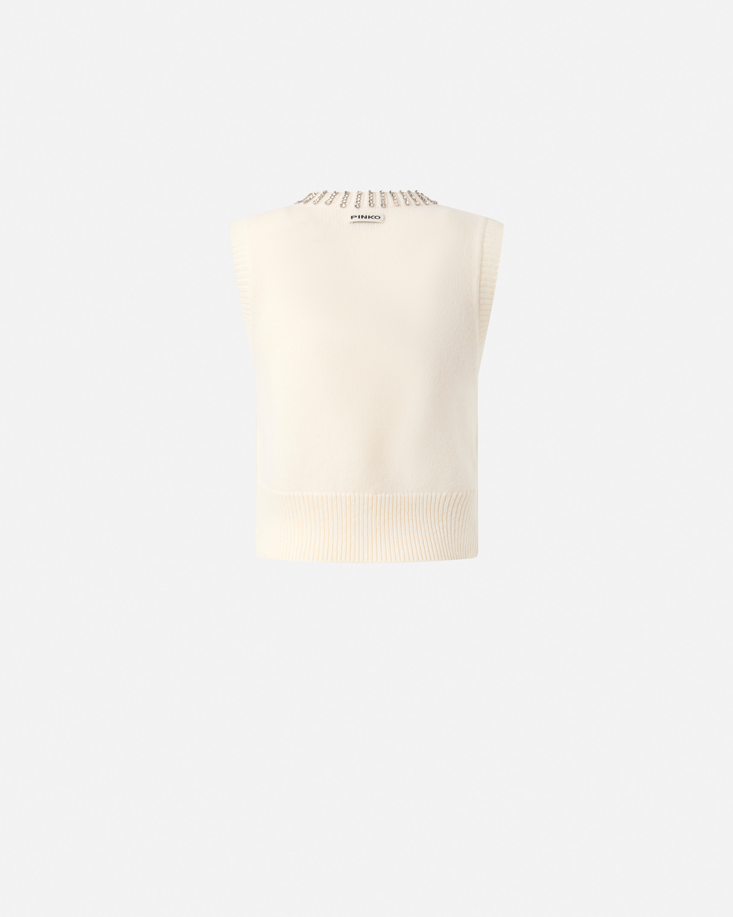 Knit vest with rhinestones PINKO White