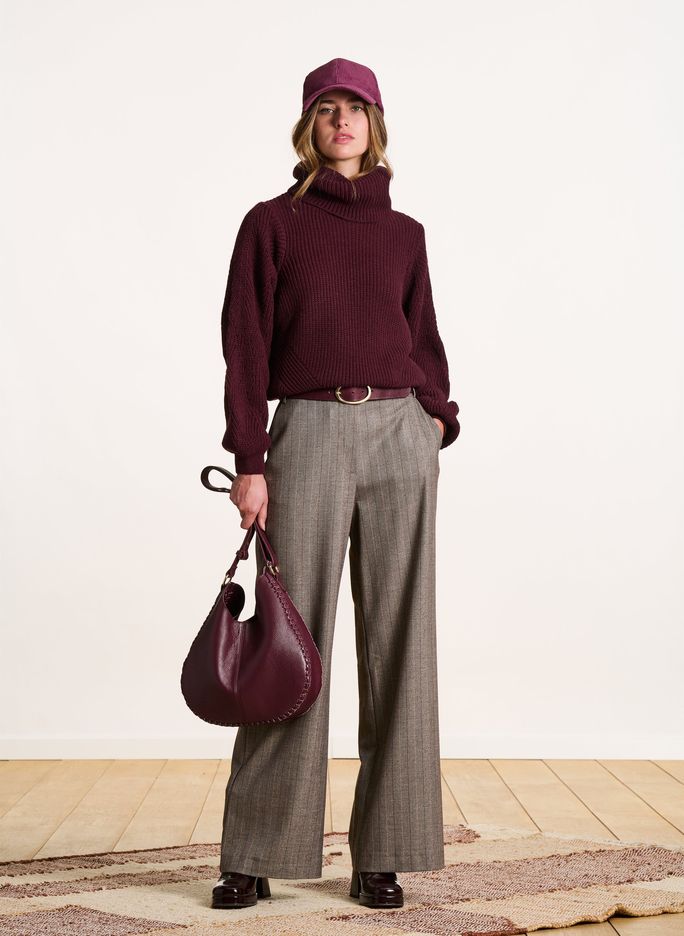 Col roulé droit en maille mélangée LA FEE MARABOUTEE Marron