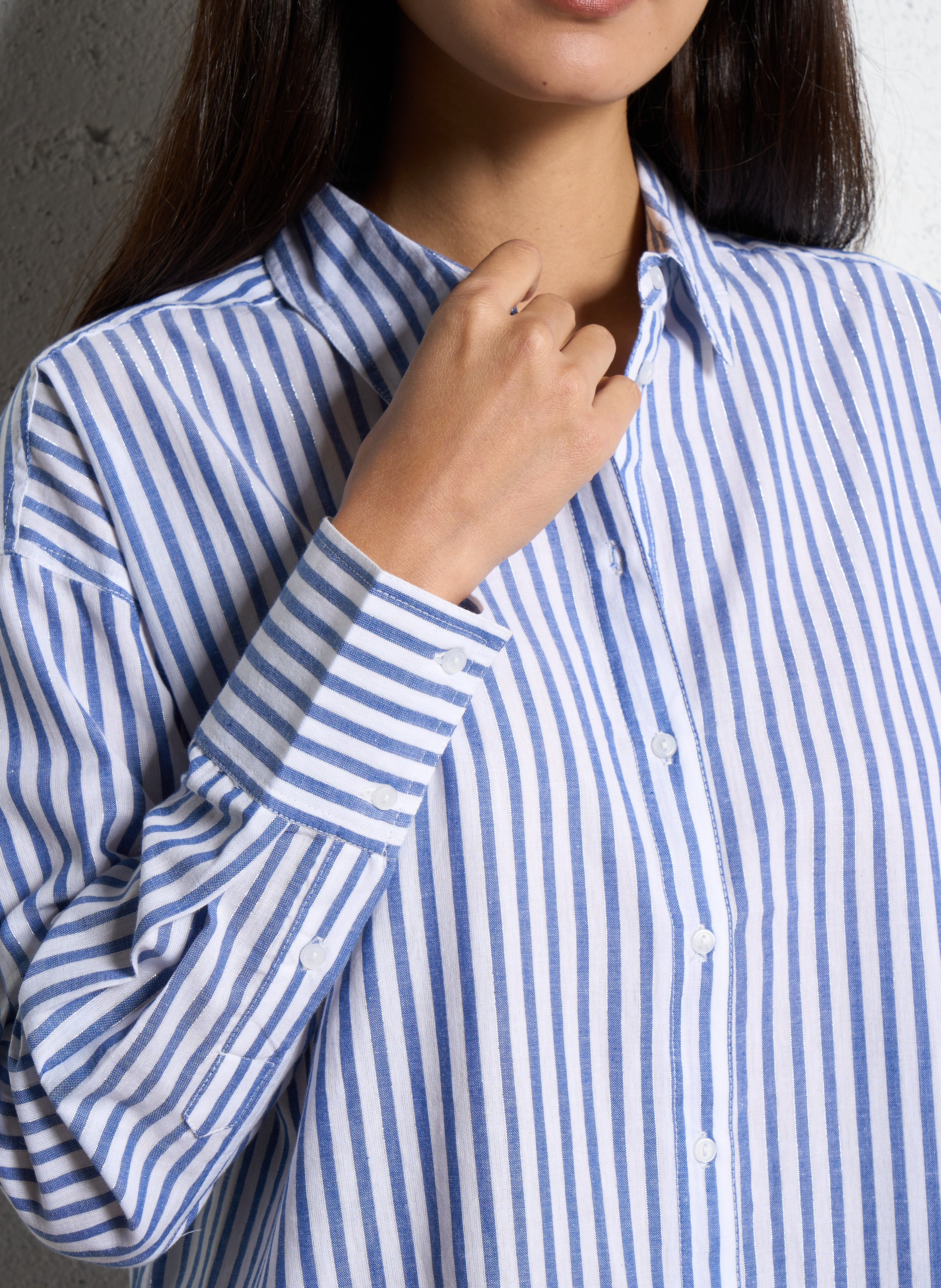 Wijdvallende klassieke gestreepte blouse van metallic katoen SUD EXPRESS Blauw